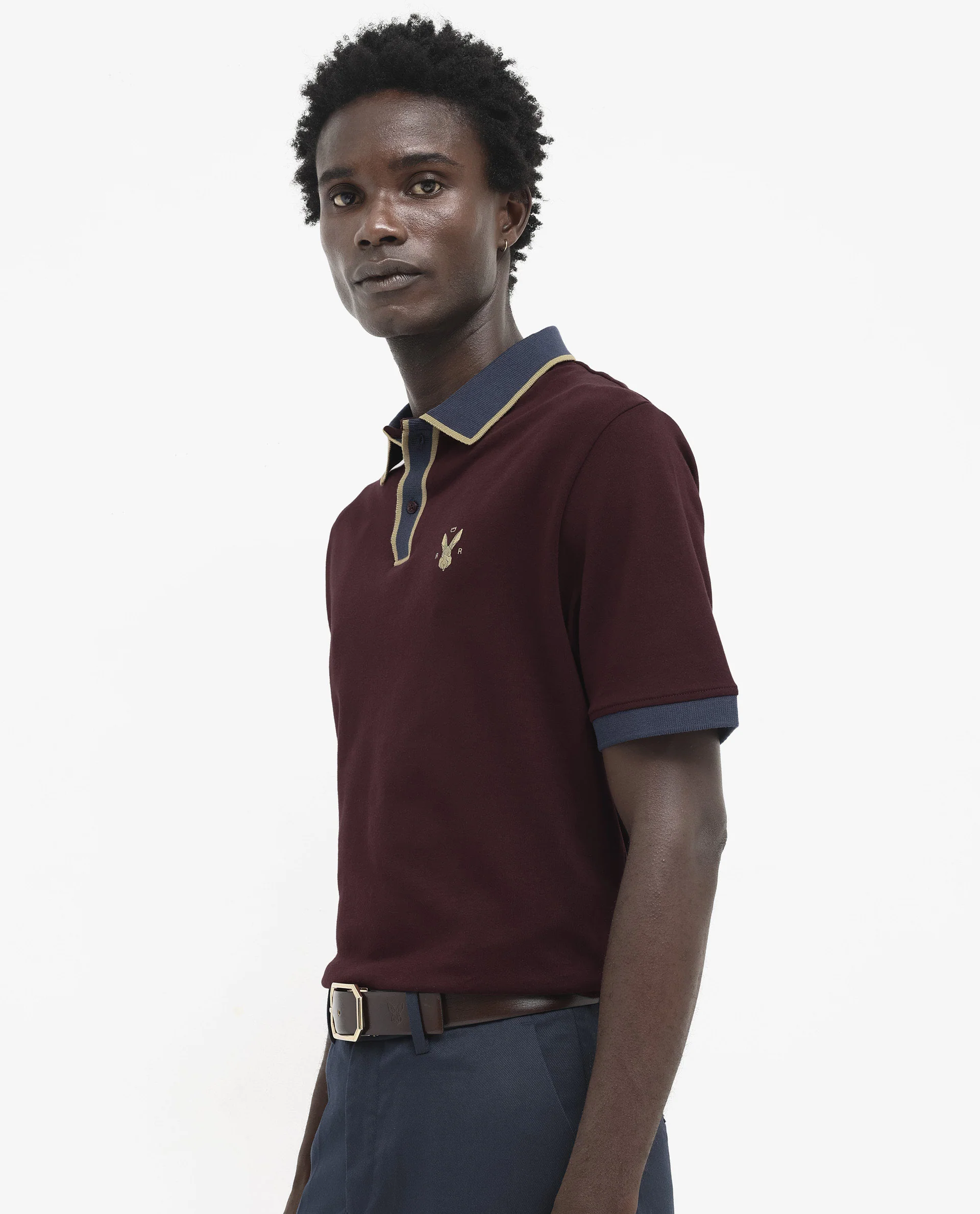 Rare Rabbit Men's Lark Dark Maroon Cotton Plain Regular Fit Half Sleeve Polo - Image 8