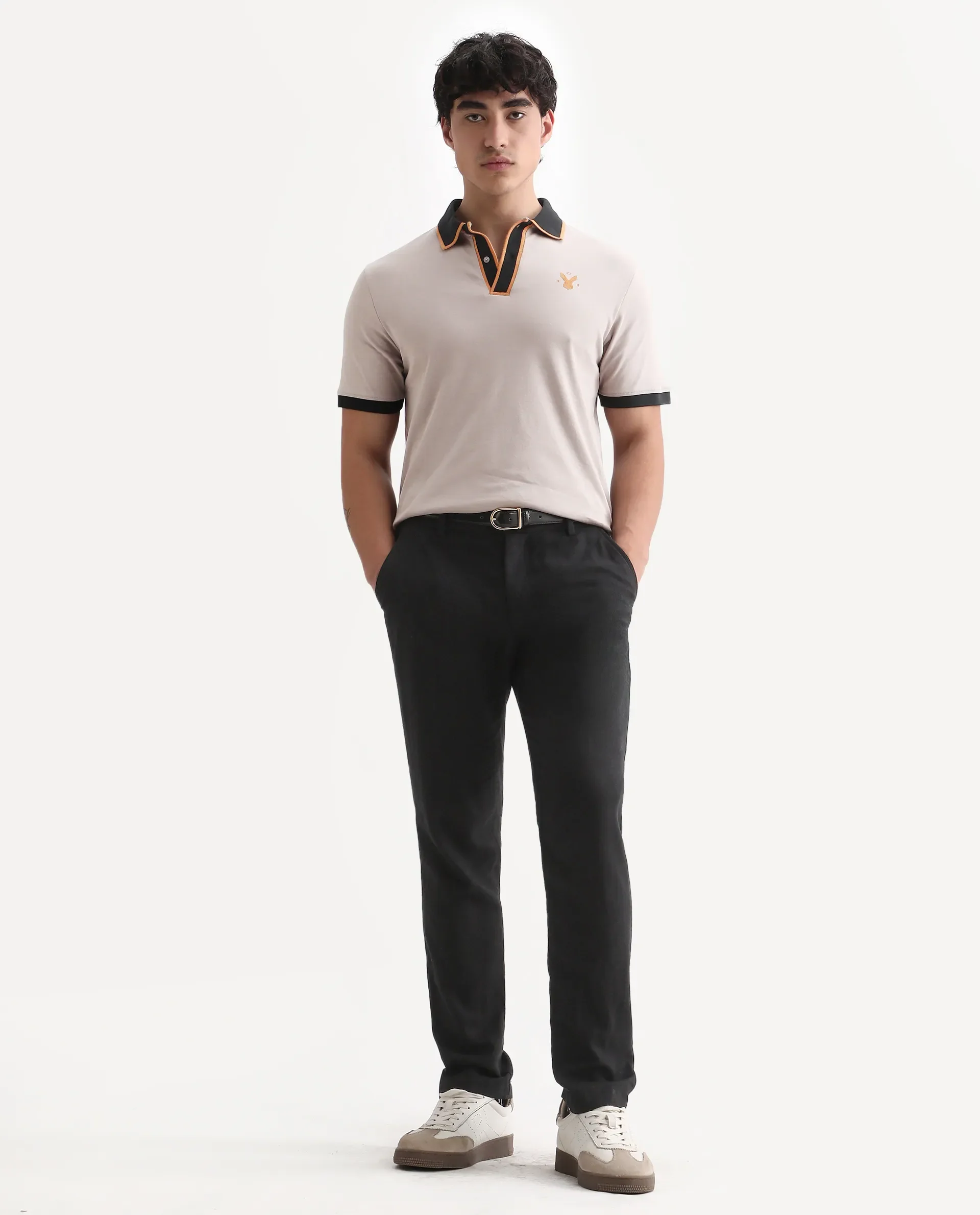 Rare Rabbit Men's Lark Dusky Beige Cotton Plain Regular Fit Half Sleeve Polo - Image 2