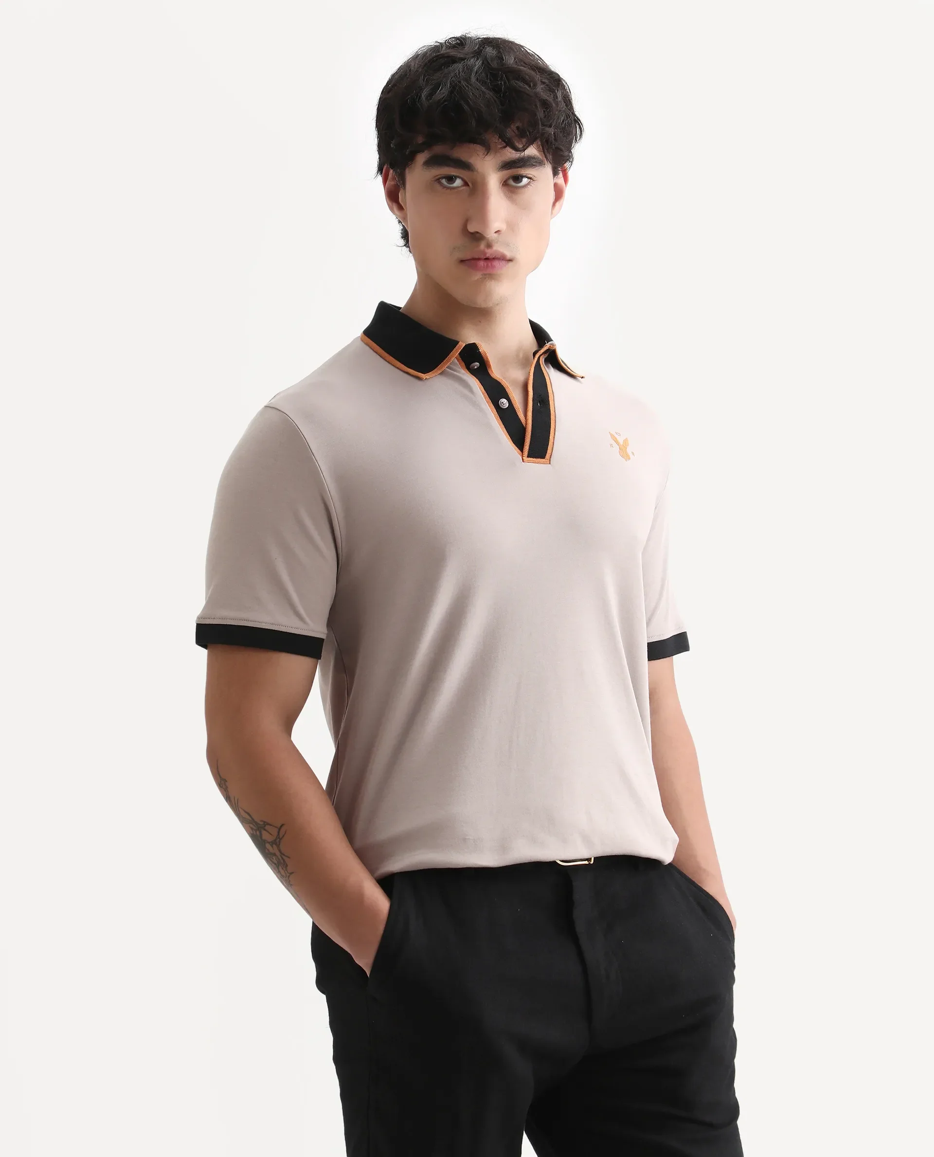 Rare Rabbit Men's Lark Dusky Beige Cotton Plain Regular Fit Half Sleeve Polo - Image 5