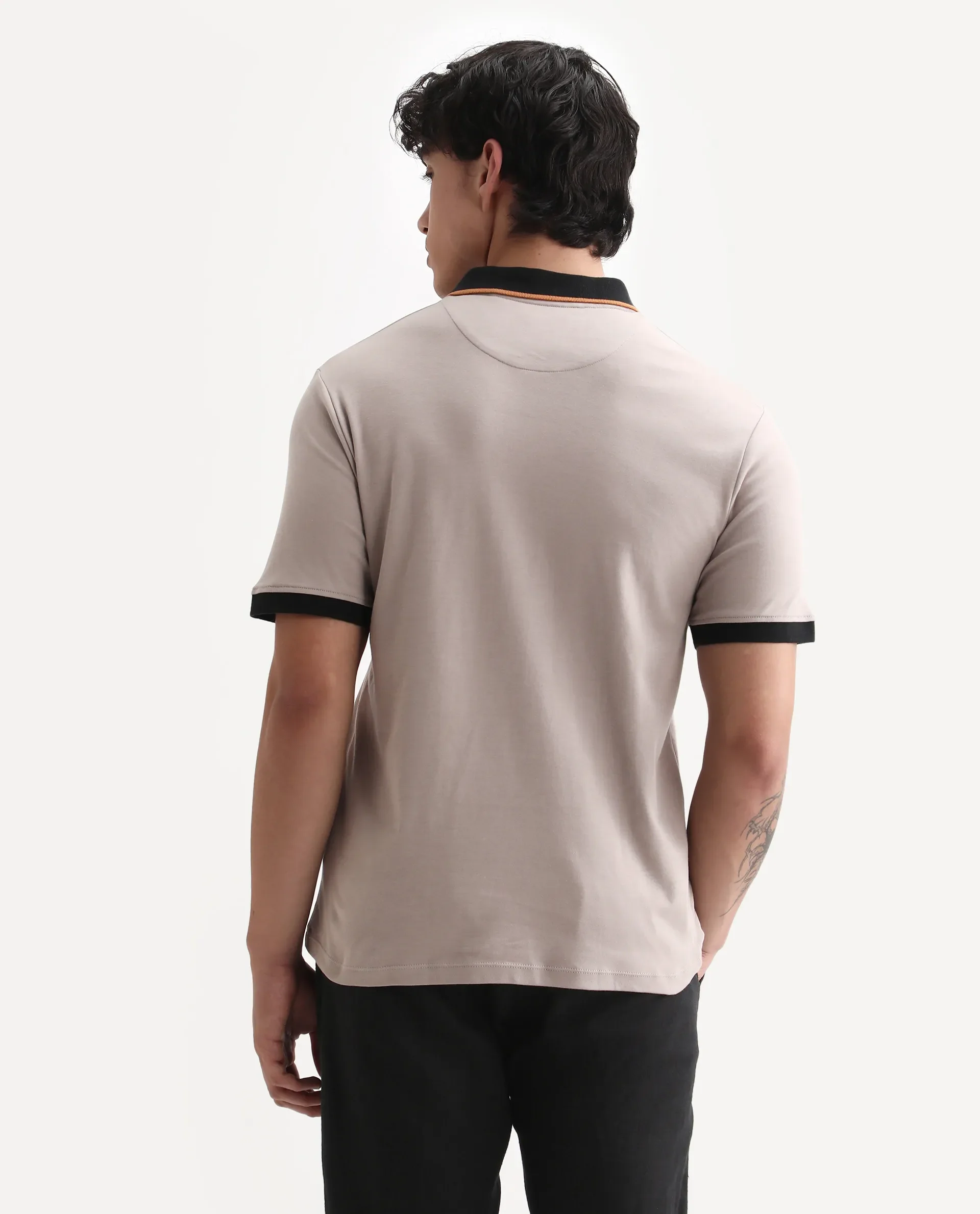 Rare Rabbit Men's Lark Dusky Beige Cotton Plain Regular Fit Half Sleeve Polo - Image 6