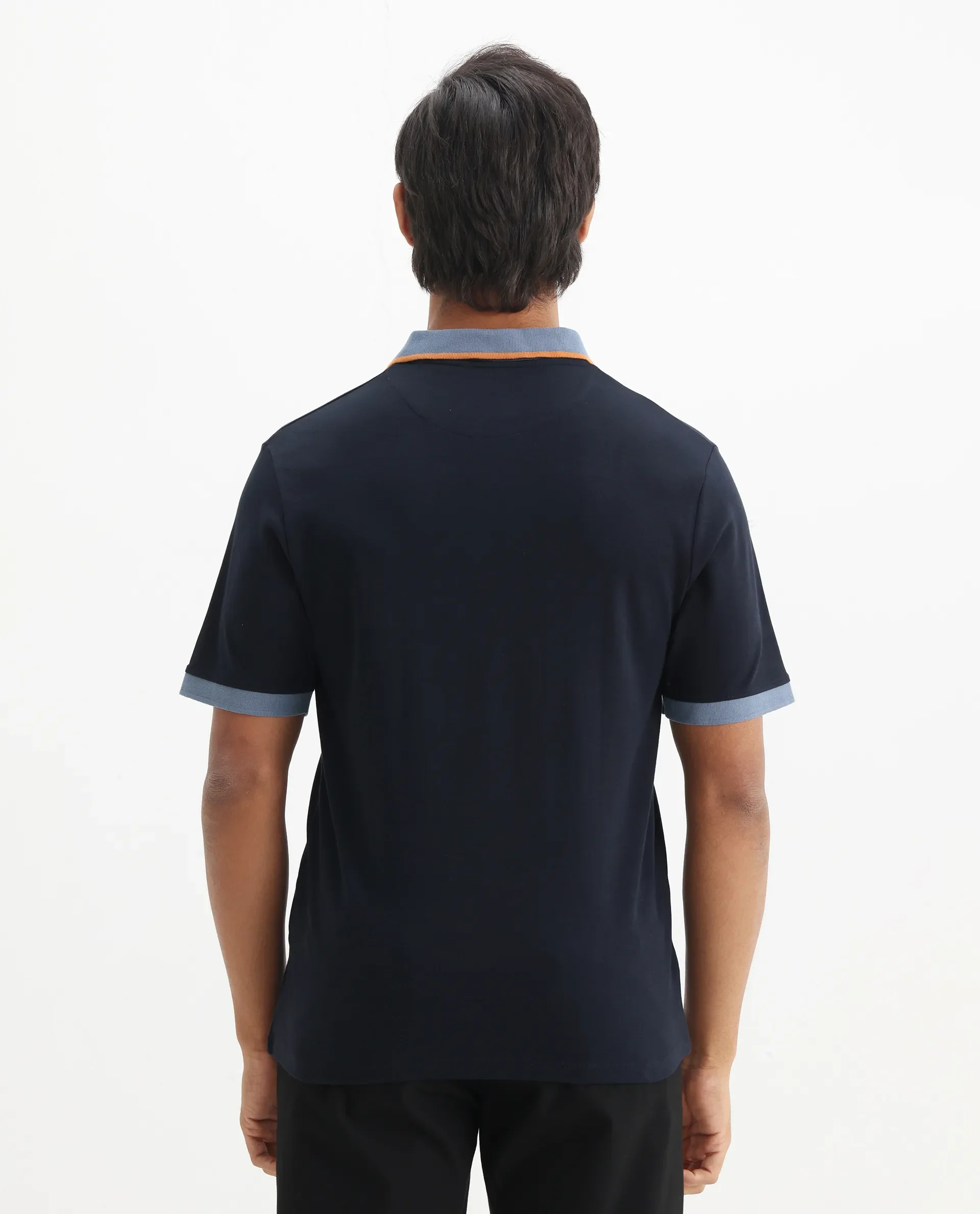 Rare Rabbit Men's Lark Navy Cotton Plain Regular Fit Half Sleeve Polo - Image 6