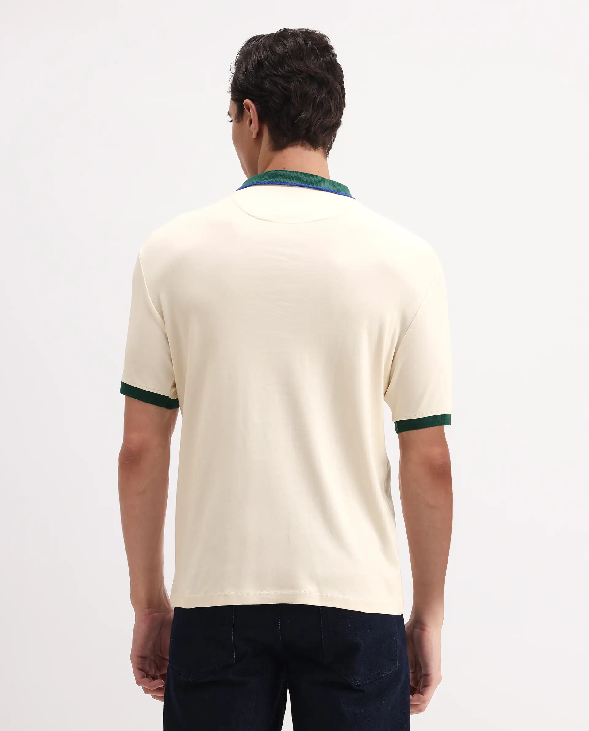 Rare Rabbit Men's Lark Off White Cotton Plain Regular Fit Half Sleeve Polo - Image 7