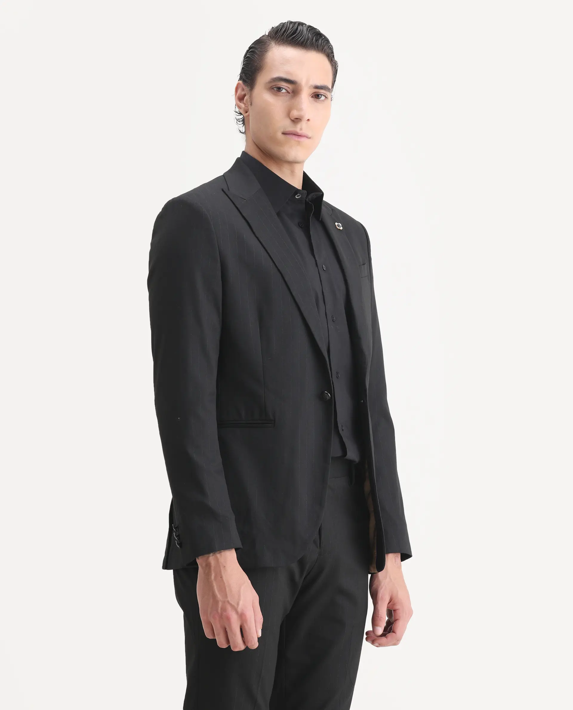 Rare Rabbit Men's Larkin Black Polyester Striped Print Tailored Fit Full Sleeve Lapel Neck Suits - Image 10