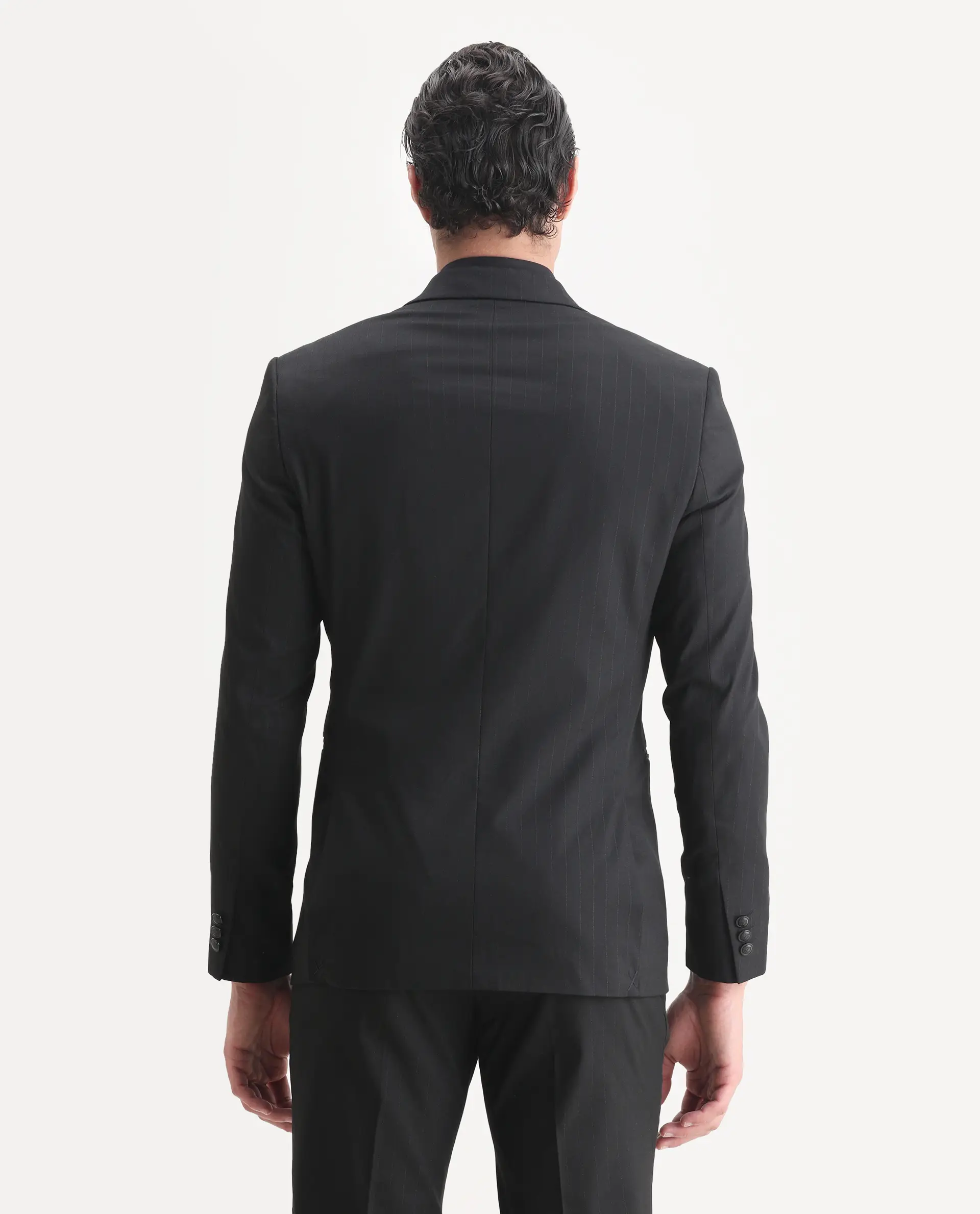 Rare Rabbit Men's Larkin Black Polyester Striped Print Tailored Fit Full Sleeve Lapel Neck Suits - Image 11
