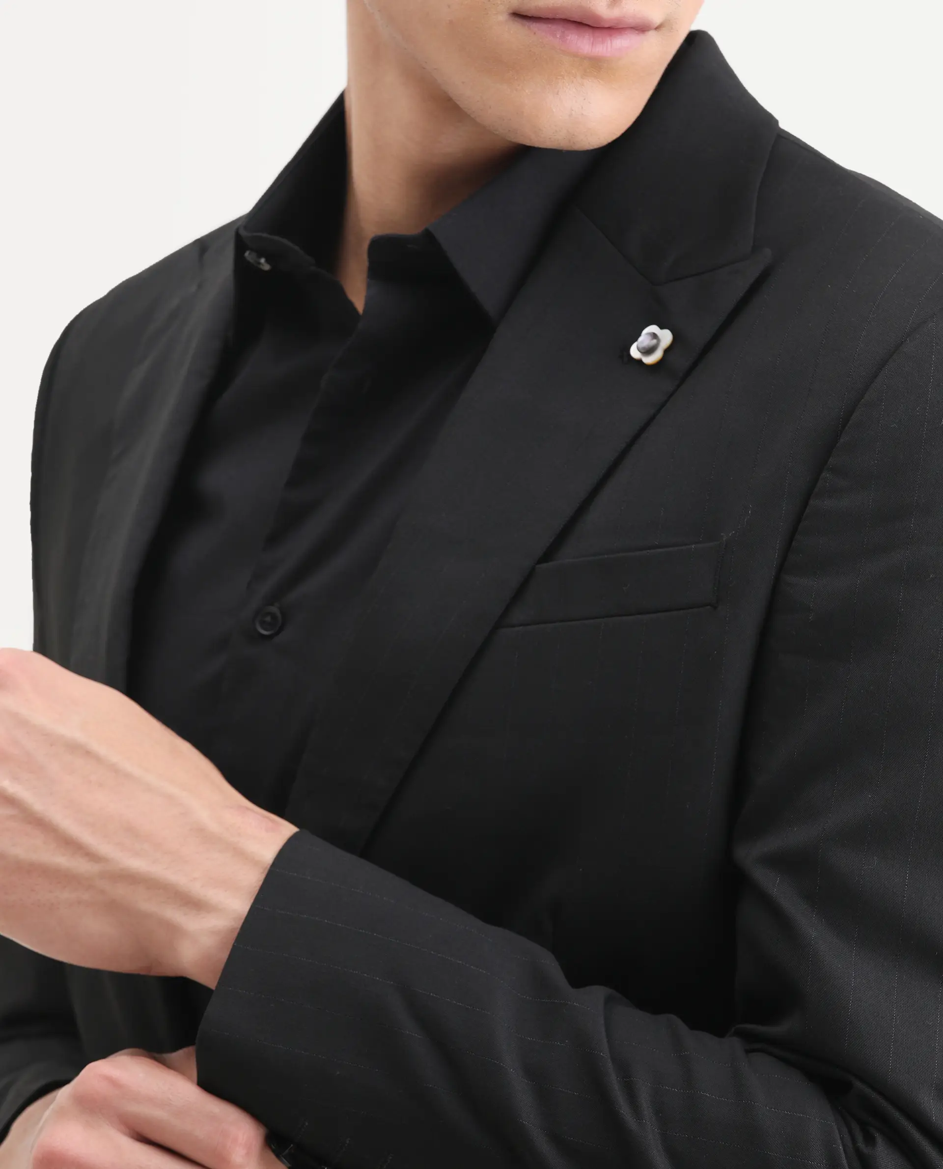 Rare Rabbit Men's Larkin Black Polyester Striped Print Tailored Fit Full Sleeve Lapel Neck Suits - Image 3