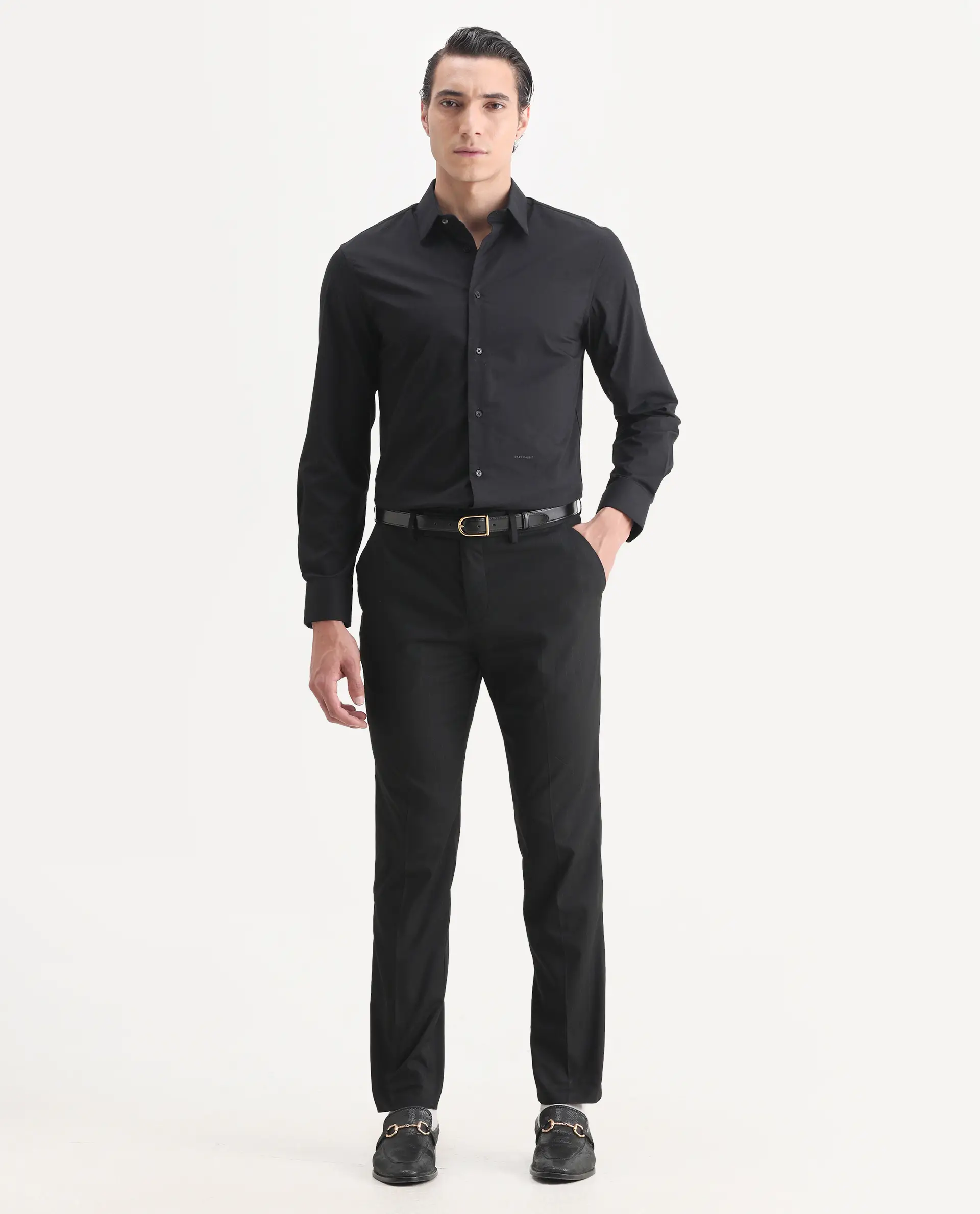Rare Rabbit Men's Larkin Black Polyester Striped Print Tailored Fit Full Sleeve Lapel Neck Suits - Image 6