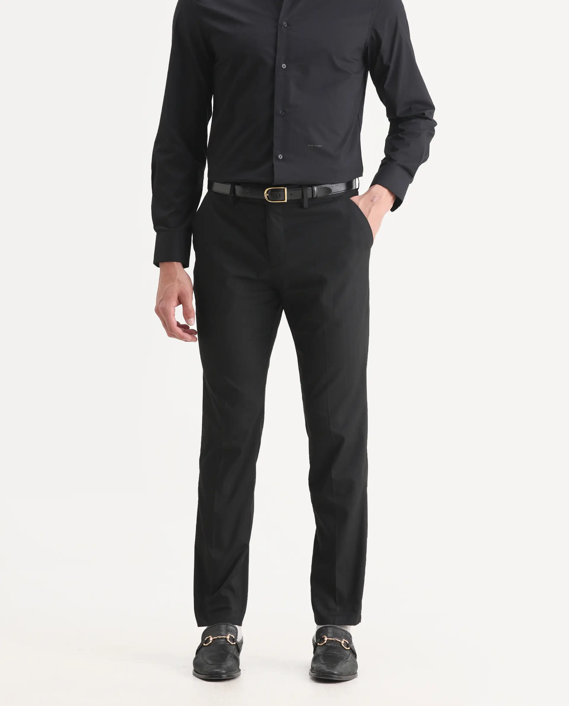 Rare Rabbit Men's Larkin Black Polyester Striped Print Tailored Fit Full Sleeve Lapel Neck Suits - Image 7