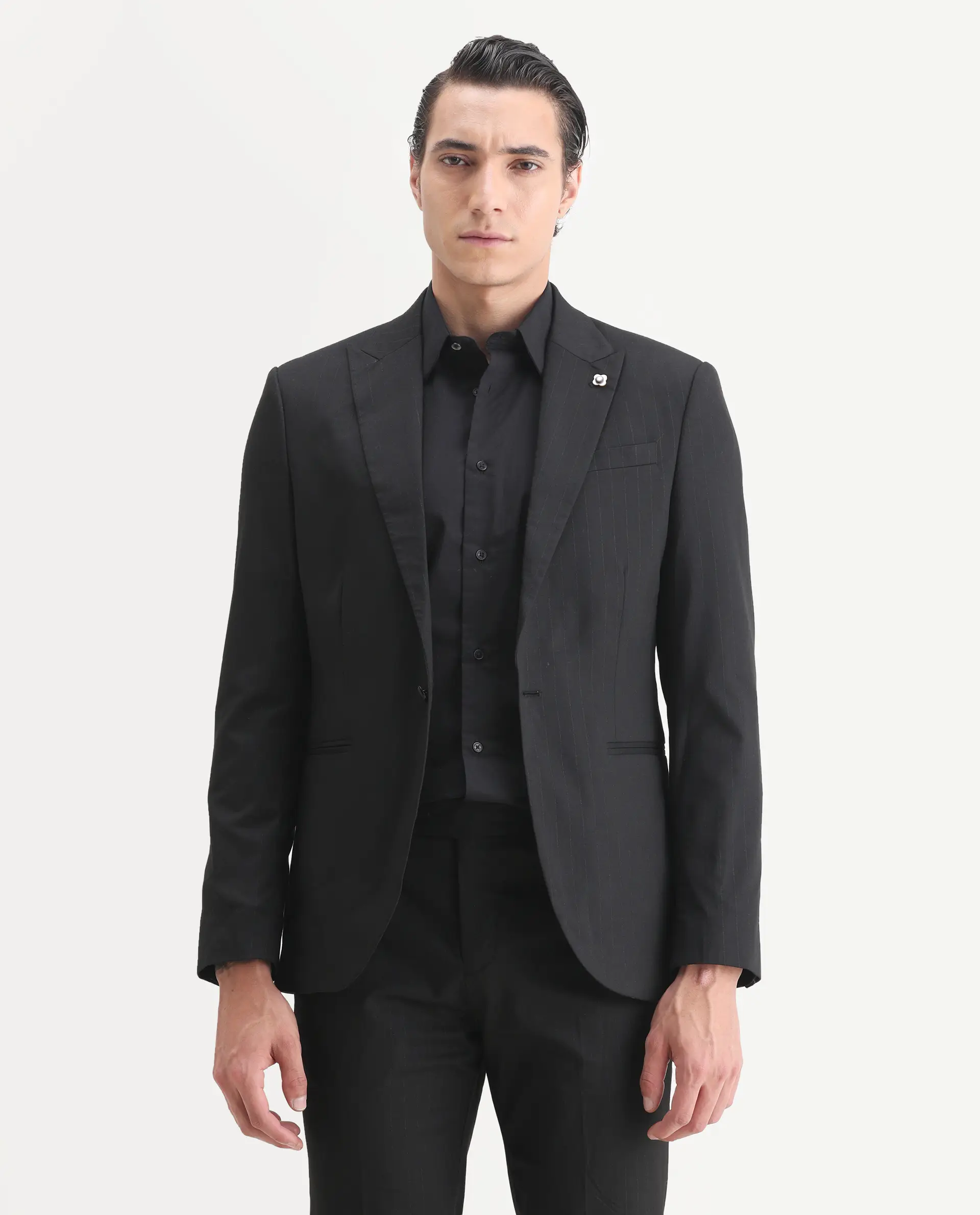 Rare Rabbit Men's Larkin Black Polyester Striped Print Tailored Fit Full Sleeve Lapel Neck Suits - Image 9