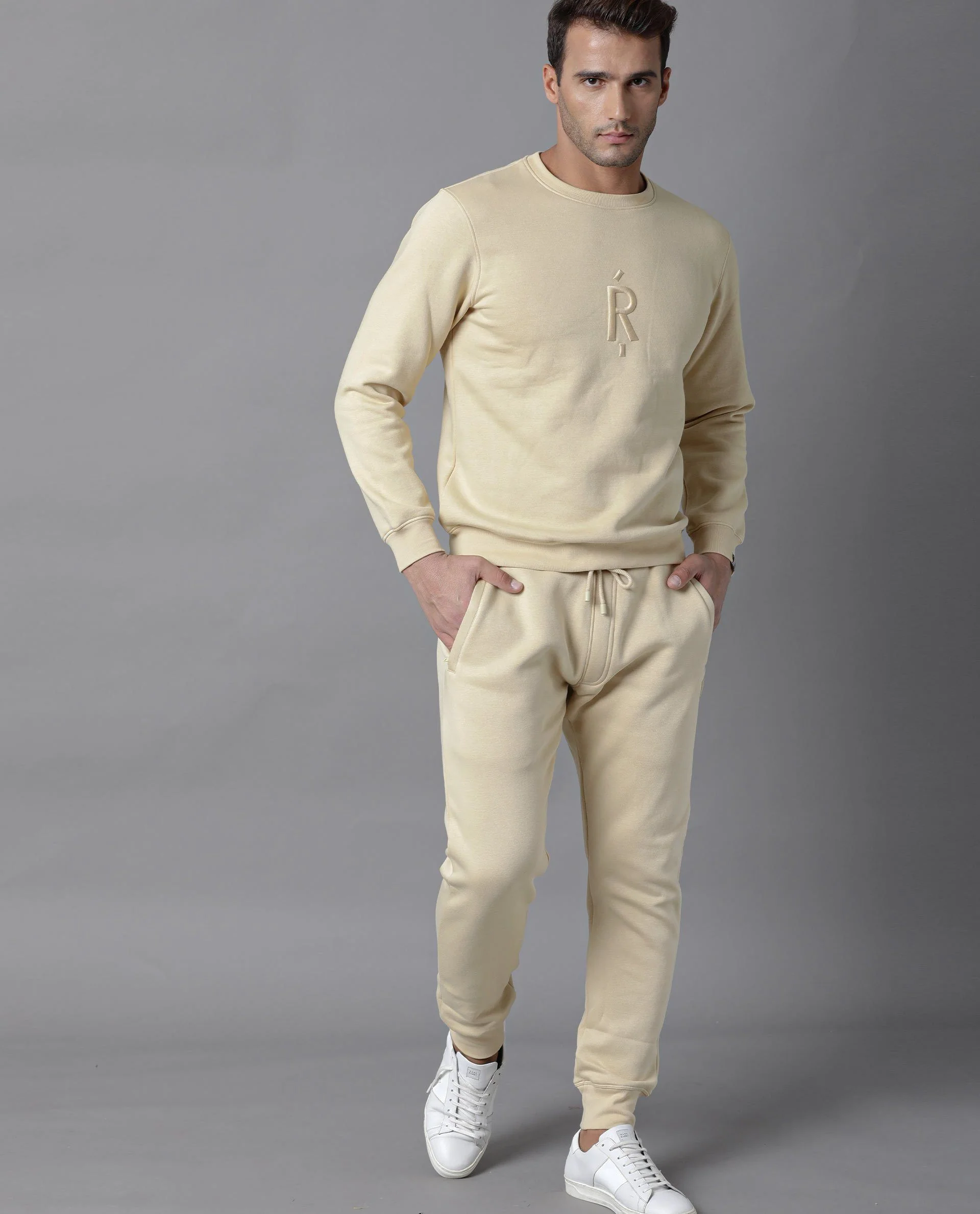 Rare Rabbit Men's Larkin Yellow Cotton Embroidered Slim Fit Full Sleeve Crew Neck Sweatshirt - Image 2