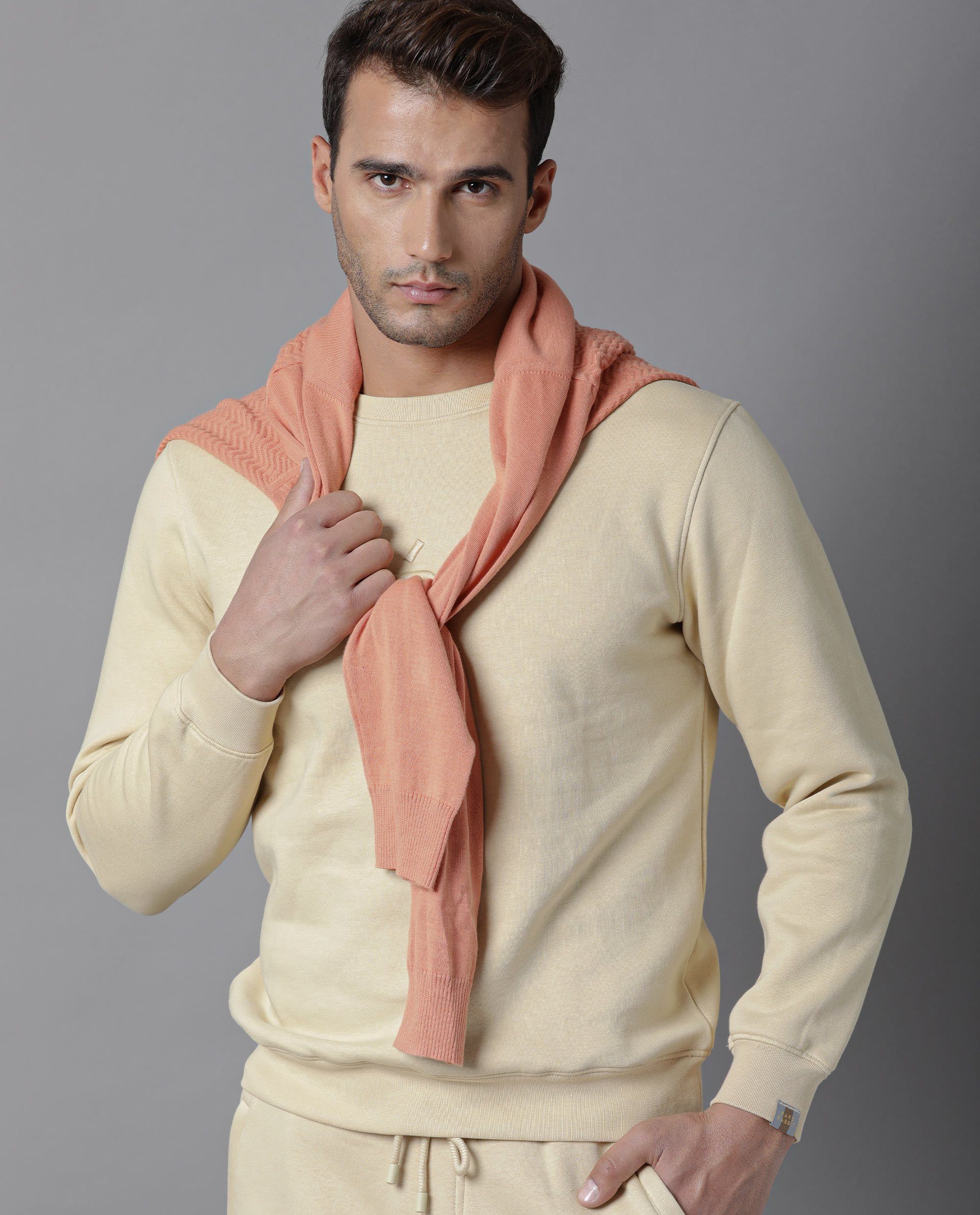 Rare Rabbit Men's Larkin Yellow Cotton Embroidered Slim Fit Full Sleeve Crew Neck Sweatshirt - Image 3