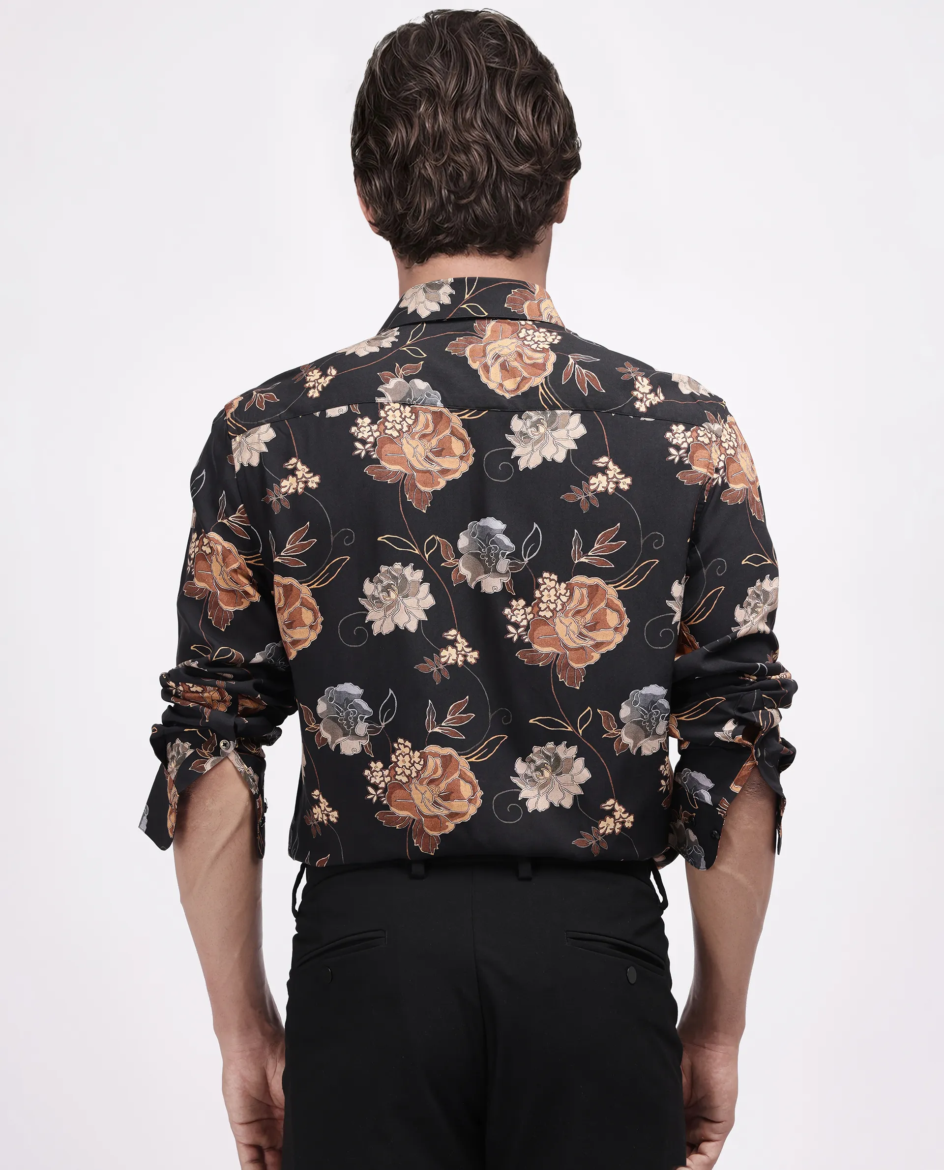 Rare Rabbit Men's Larne Black Viscose Blend Floral Print Regular Fit Full Sleeve Collared Shirt - Image 8
