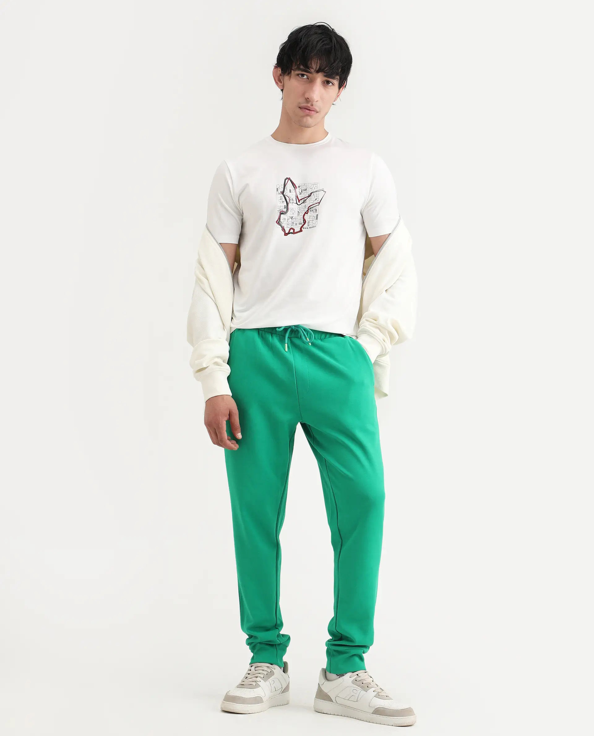 Rare Rabbit Men's Larri Off White Cotton Blend Fabric Half Sleeve Crew Neck Regular Fit Graphic Print T-Shirt - Image 2