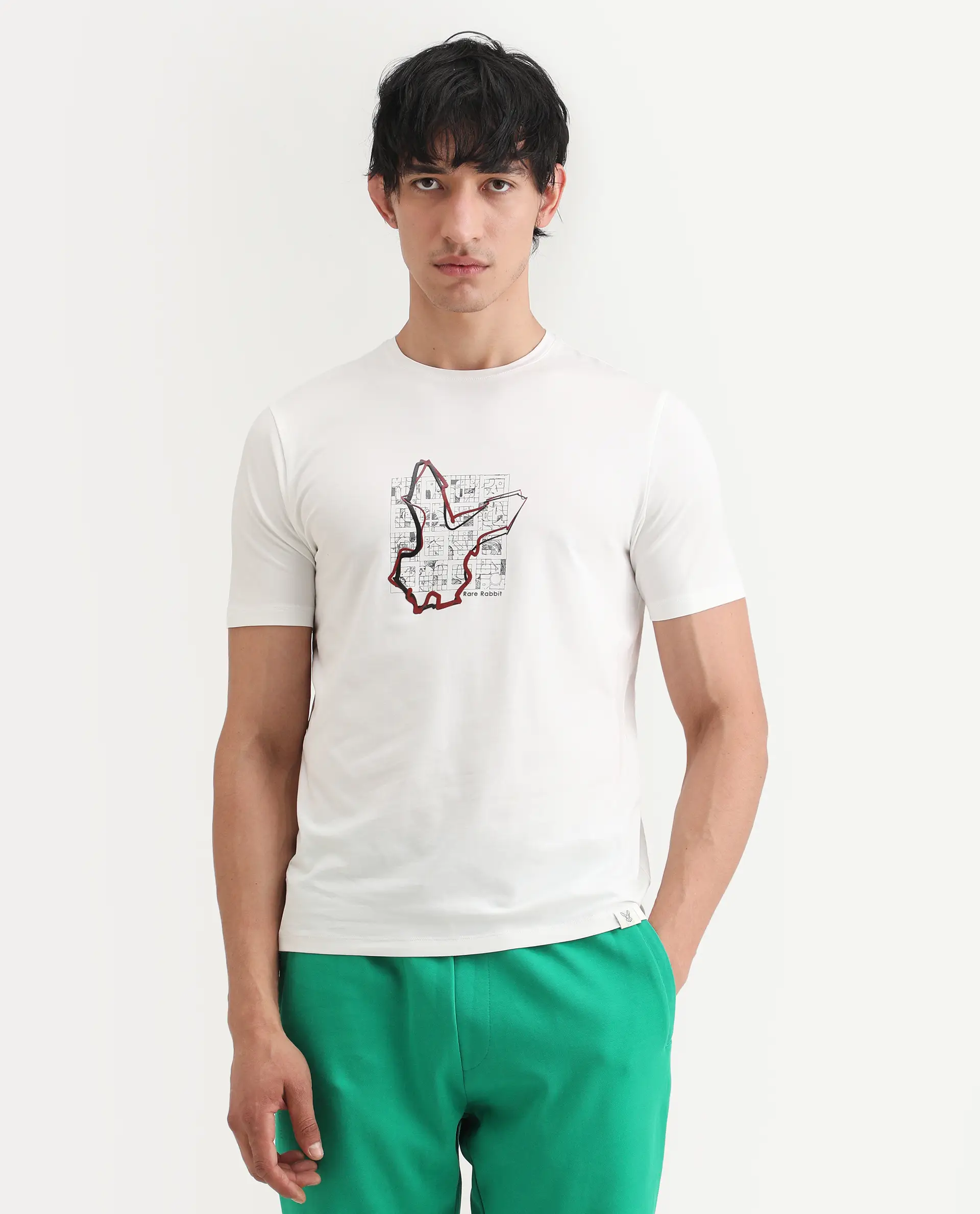 Rare Rabbit Men's Larri Off White Cotton Blend Fabric Half Sleeve Crew Neck Regular Fit Graphic Print T-Shirt - Image 4