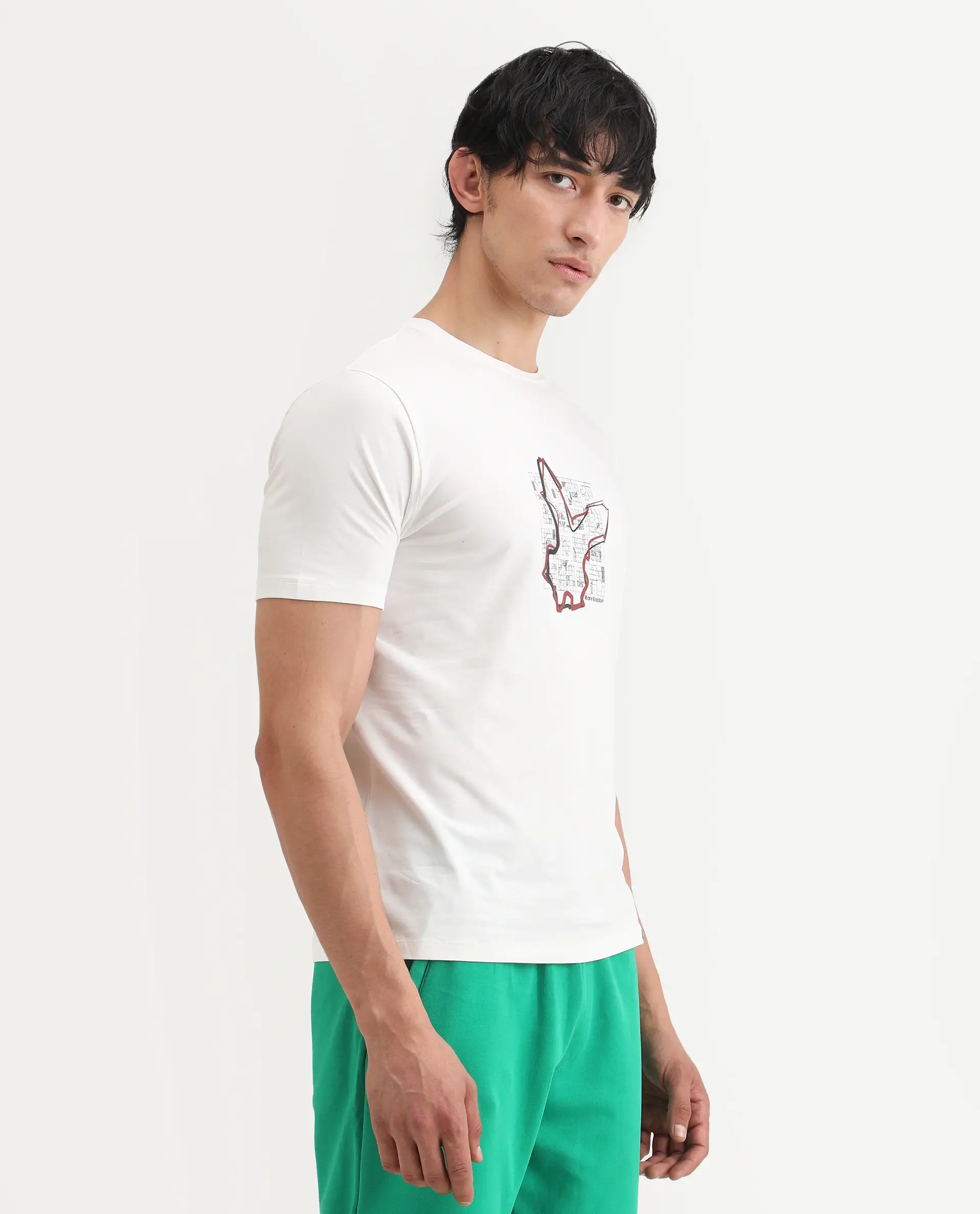 Rare Rabbit Men's Larri Off White Cotton Blend Fabric Half Sleeve Crew Neck Regular Fit Graphic Print T-Shirt - Image 6