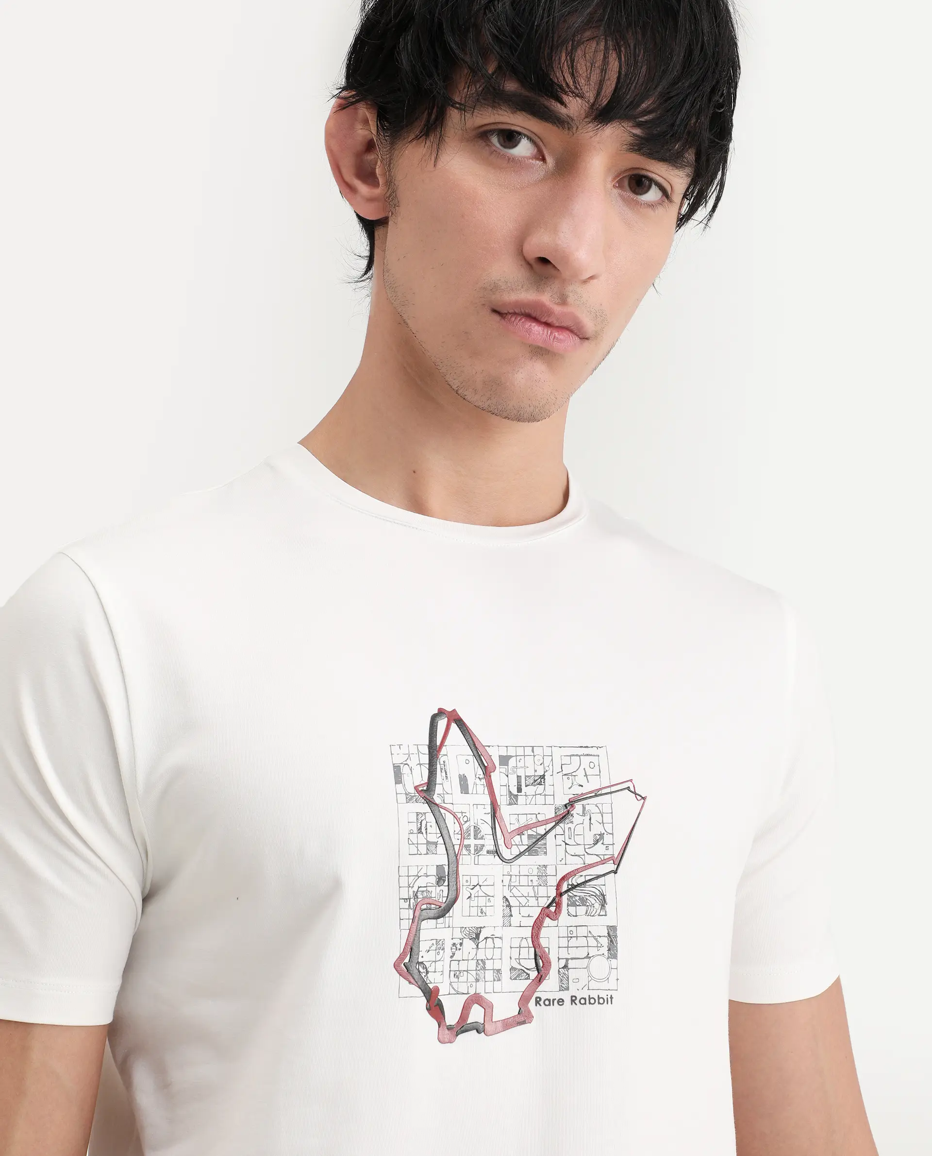 Rare Rabbit Men's Larri Off White Cotton Blend Fabric Half Sleeve Crew Neck Regular Fit Graphic Print T-Shirt - Image 7