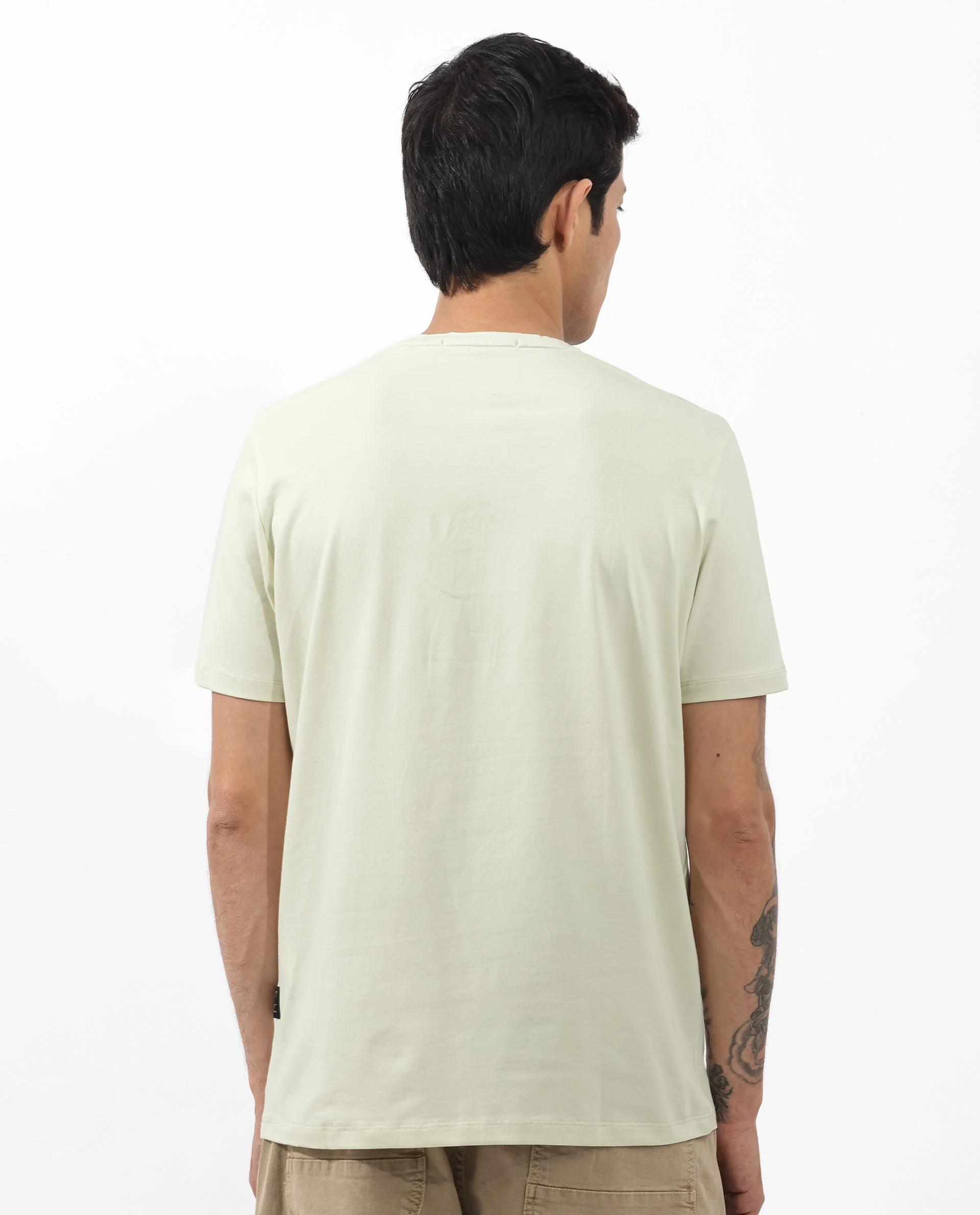 Rare Rabbit Articale Mens Larry Pastel Green Cotton Fabric Short Sleeve Crew Neck Regular Fit Printed T-Shirt - Image 7