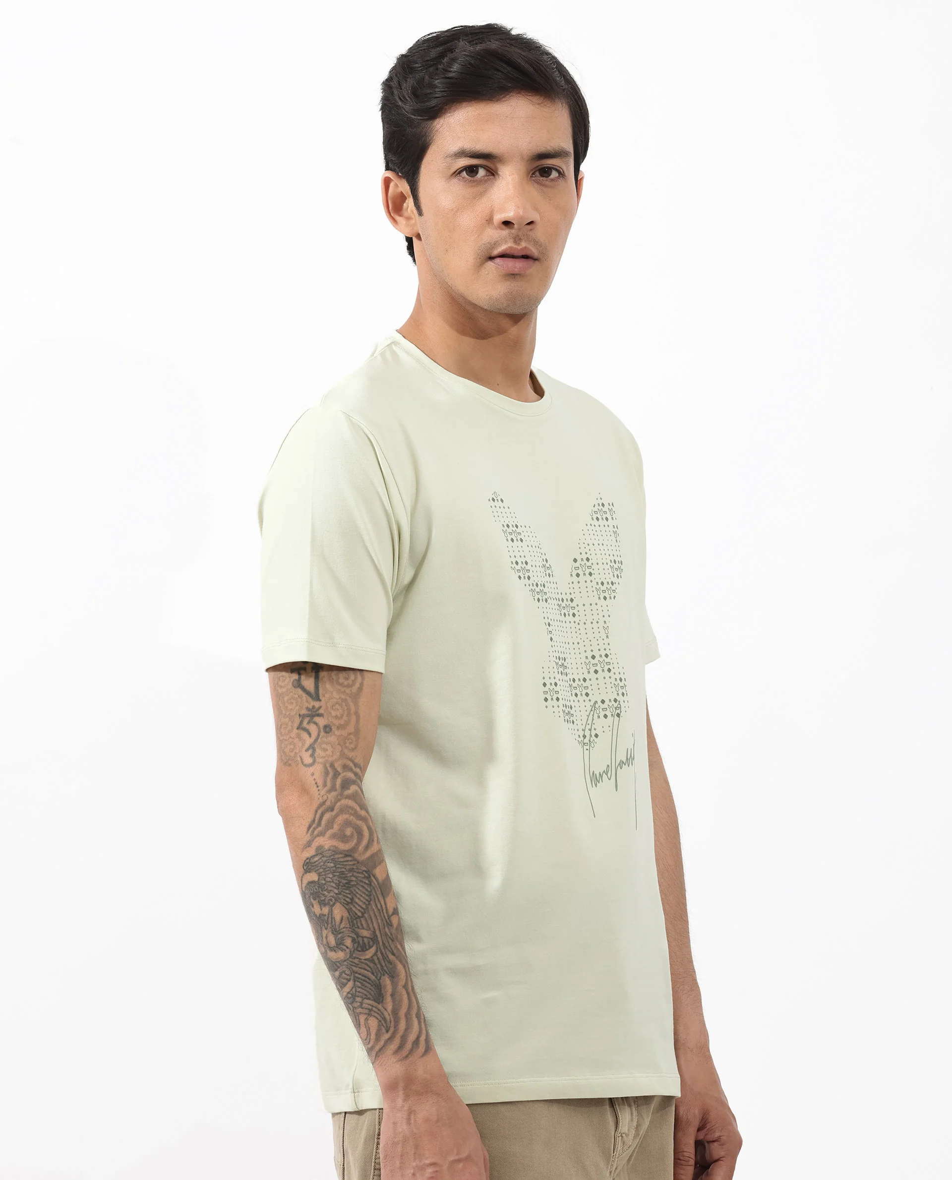 Rare Rabbit Articale Mens Larry Pastel Green Cotton Fabric Short Sleeve Crew Neck Regular Fit Printed T-Shirt - Image 9