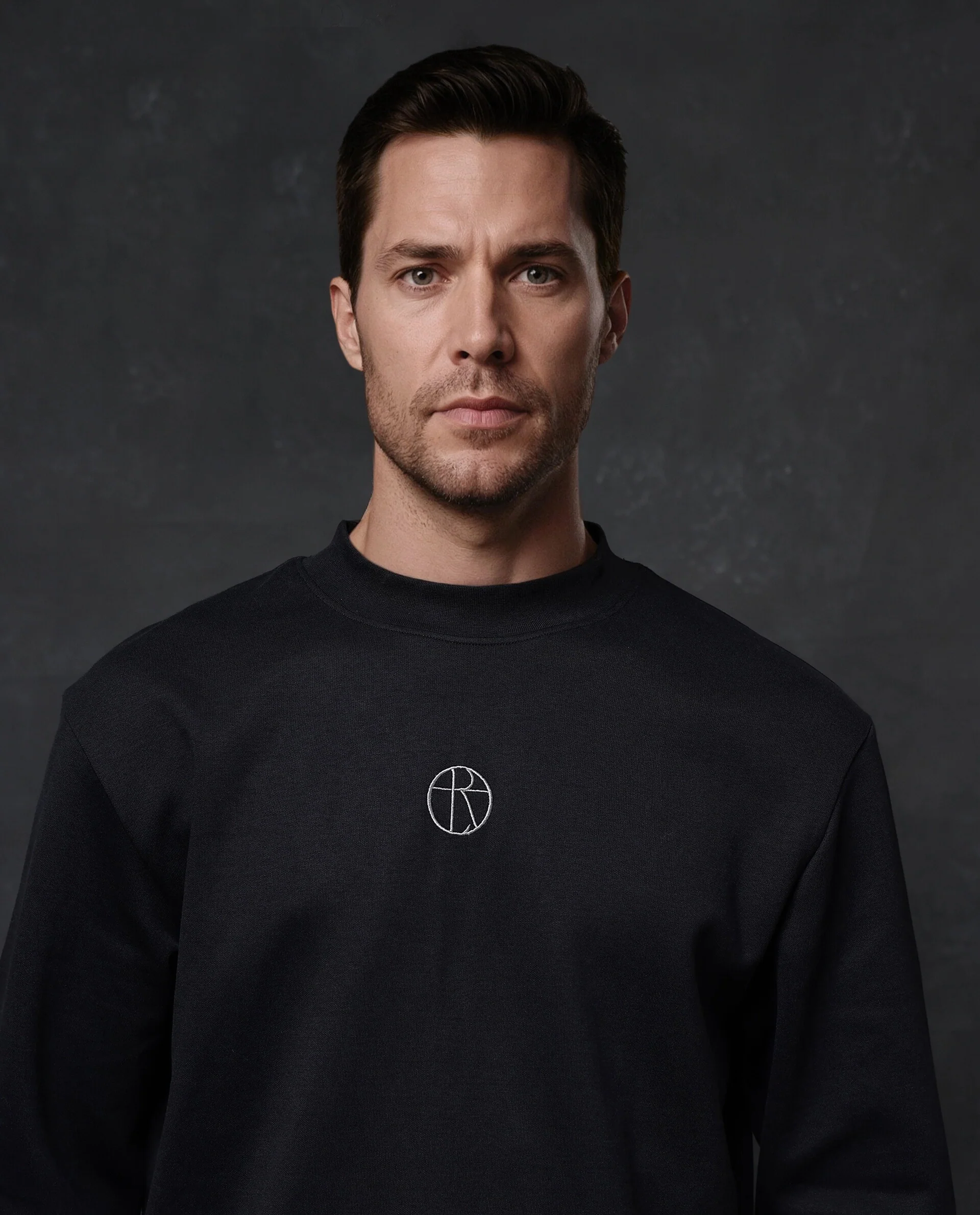 Rare Rabbit Men's Lars Black Cotton Embroidered Regular Fit Full Sleeve Crew Neck Sweatshirt - Image 3