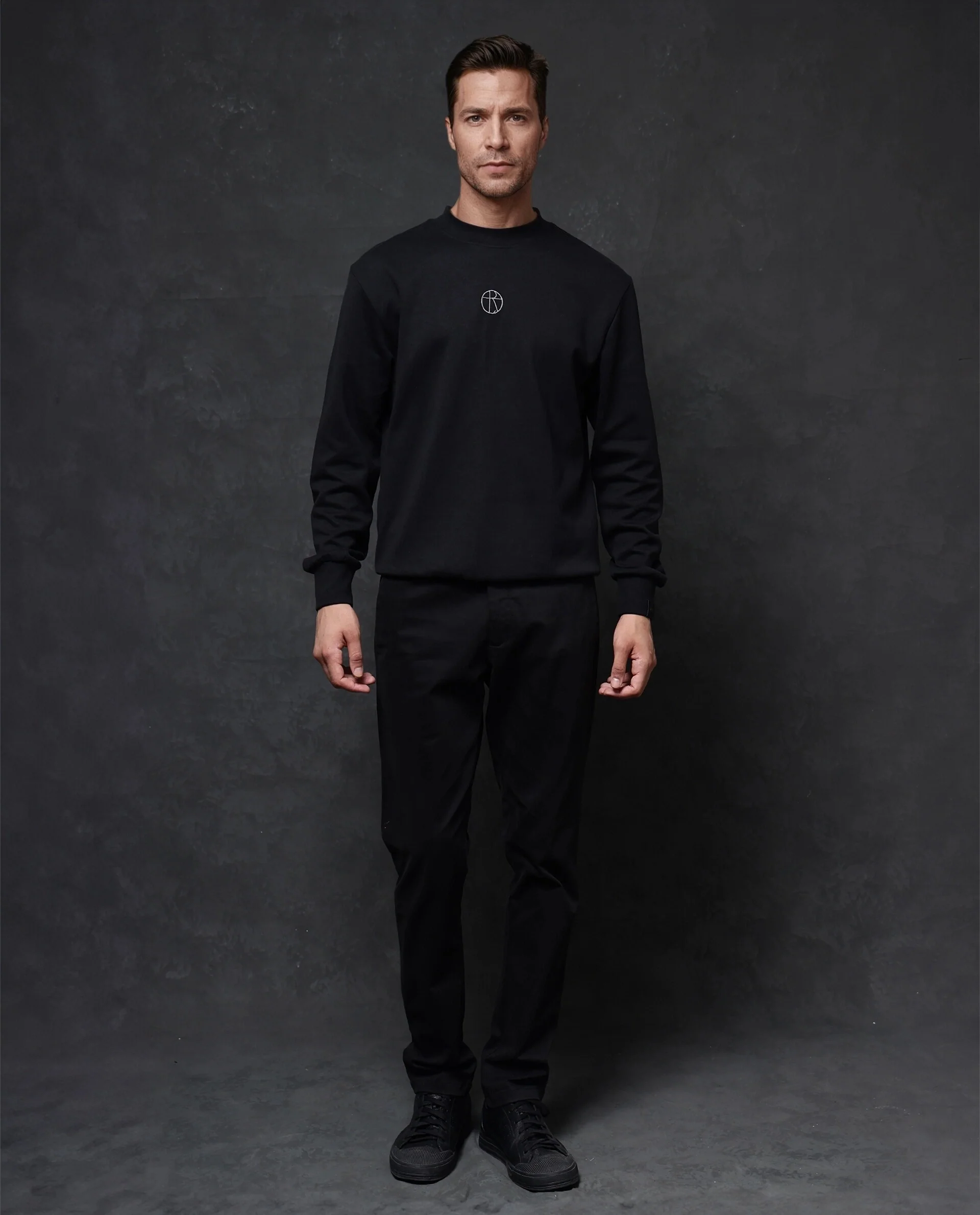 Rare Rabbit Men's Lars Black Cotton Embroidered Regular Fit Full Sleeve Crew Neck Sweatshirt - Image 4