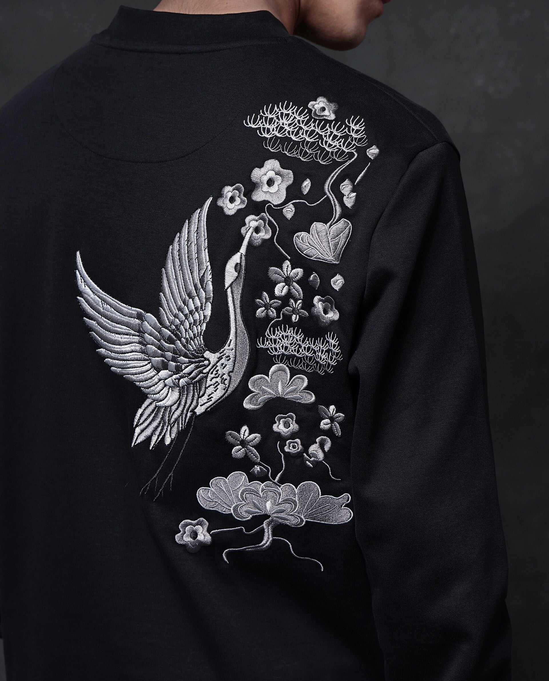 Rare Rabbit Men's Lars Black Cotton Embroidered Regular Fit Full Sleeve Crew Neck Sweatshirt - Image 8