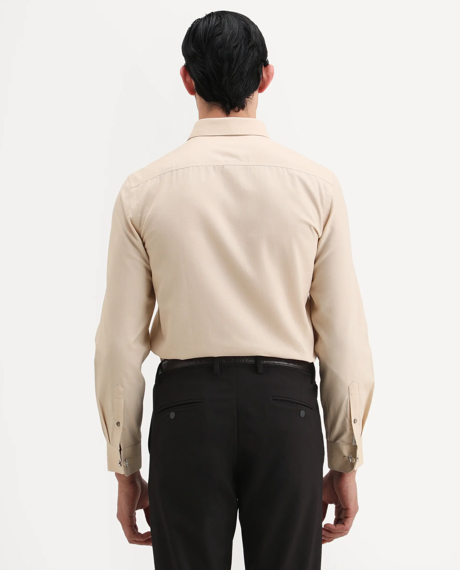 Rare Rabbit Men's Lasko-26 Beige Cotton Fabric Full Sleeve Spread Collar Regular Fit Plain Shirt - Image 8