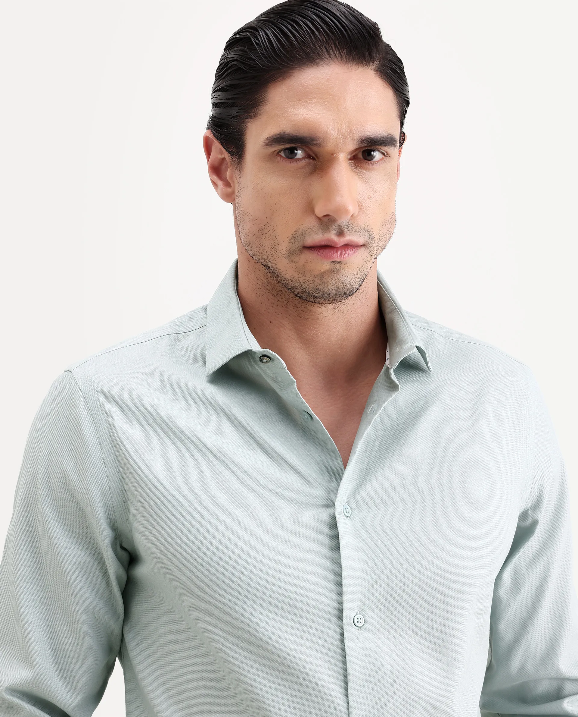 Rare Rabbit Men's Lasko-26 Light Green Cotton Fabric Full Sleeve Spread Collar Regular Fit Plain Shirt - Image 3