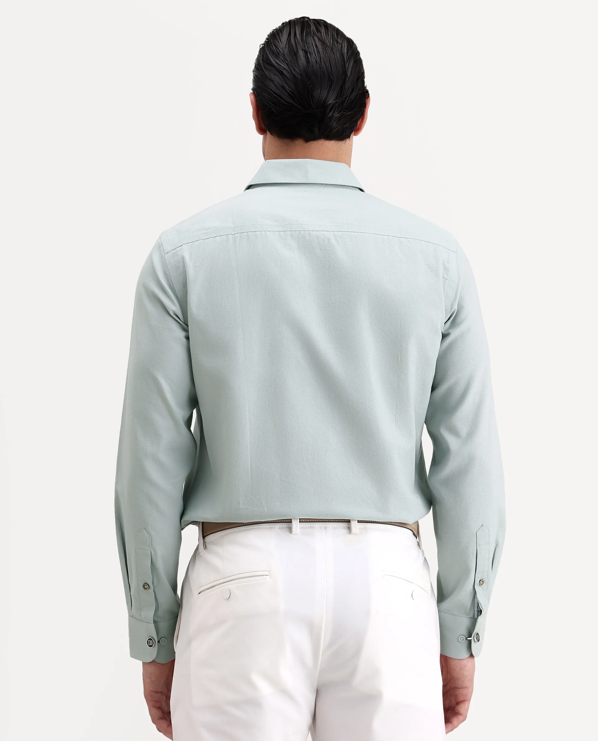 Rare Rabbit Men's Lasko-26 Light Green Cotton Fabric Full Sleeve Spread Collar Regular Fit Plain Shirt - Image 8