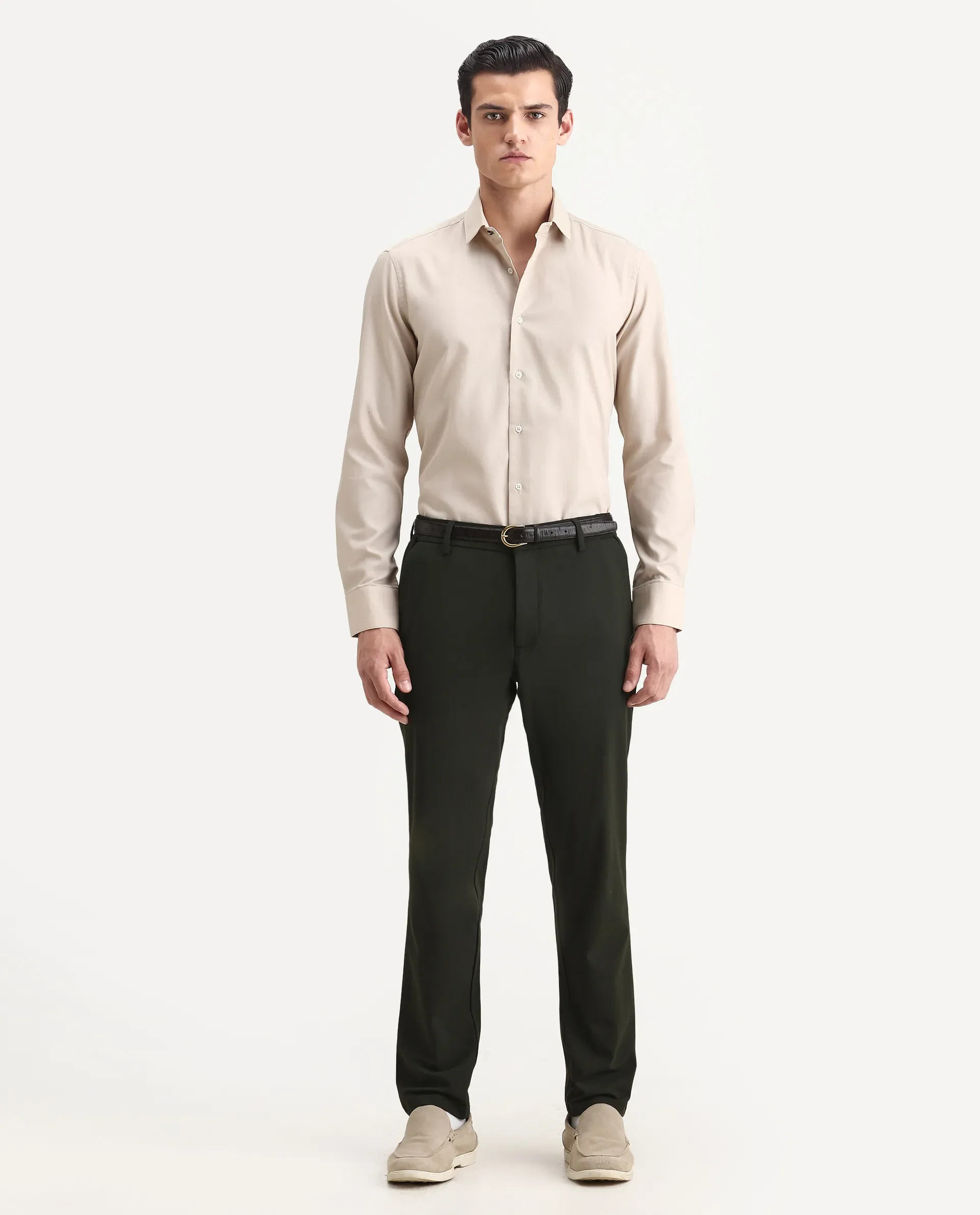 Rare Rabbit Men's Lasko Beige Cotton Plain Regular Fit Full Sleeve Collared Shirt - Image 2