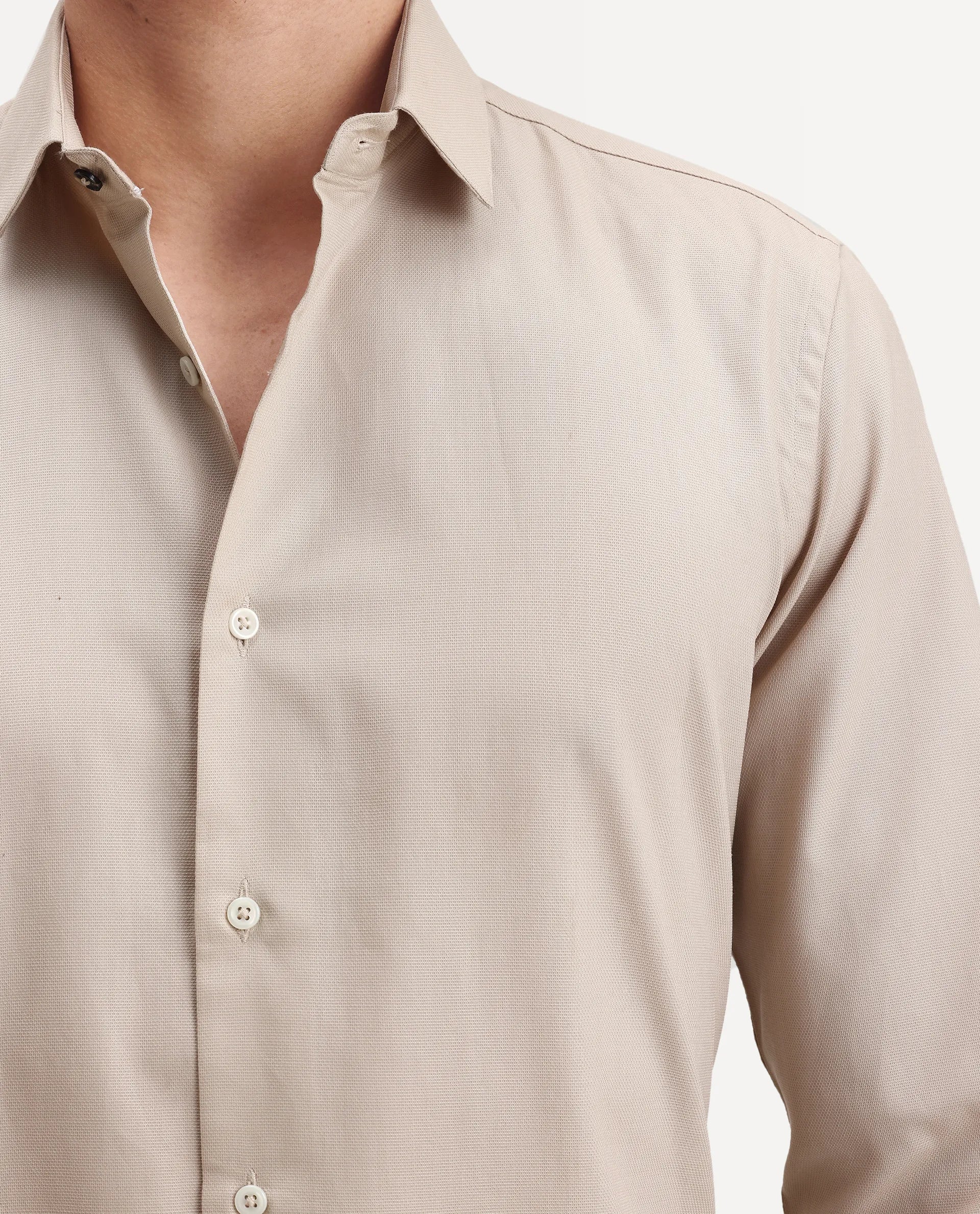 Rare Rabbit Men's Lasko Beige Cotton Plain Regular Fit Full Sleeve Collared Shirt - Image 3