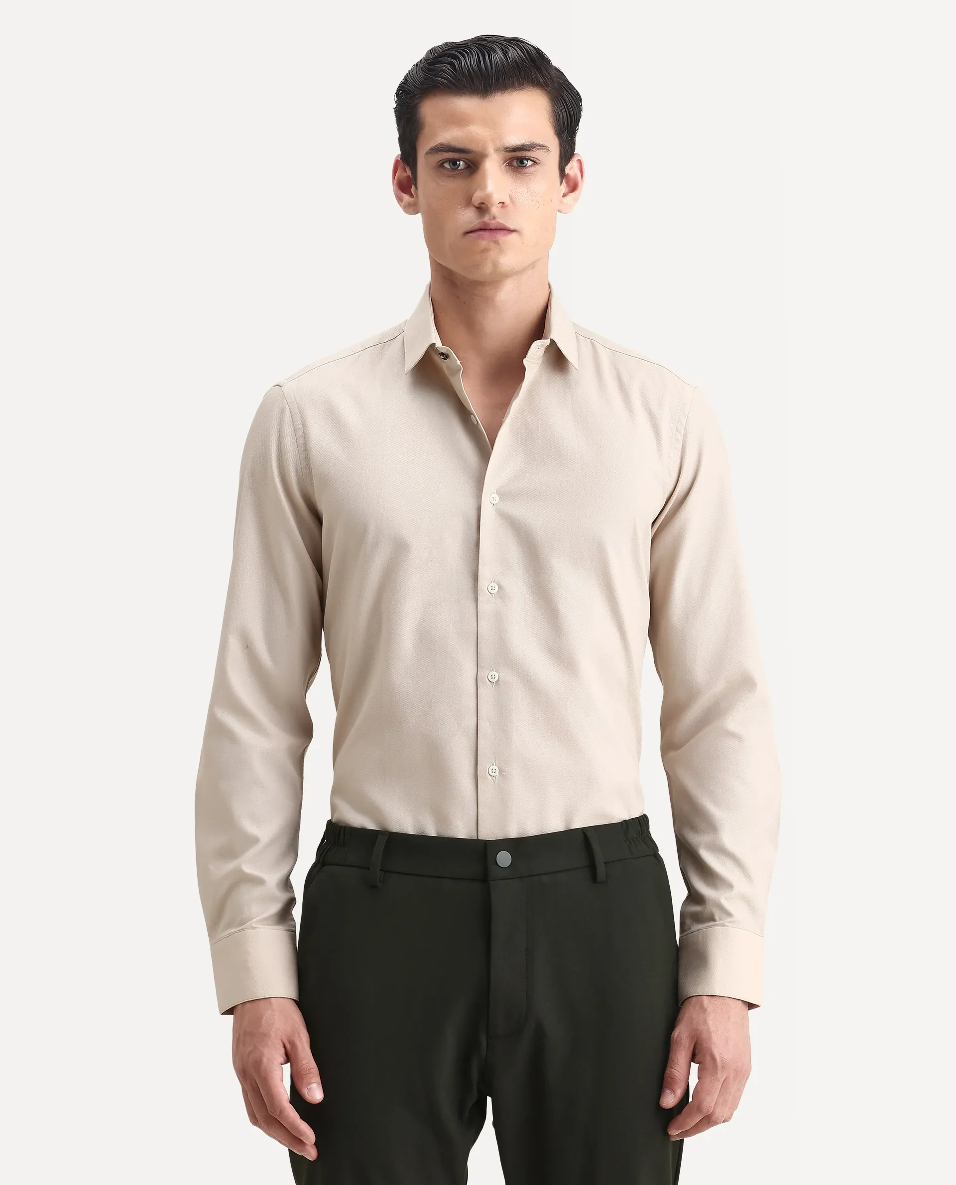 Rare Rabbit Men's Lasko Beige Cotton Plain Regular Fit Full Sleeve Collared Shirt - Image 4