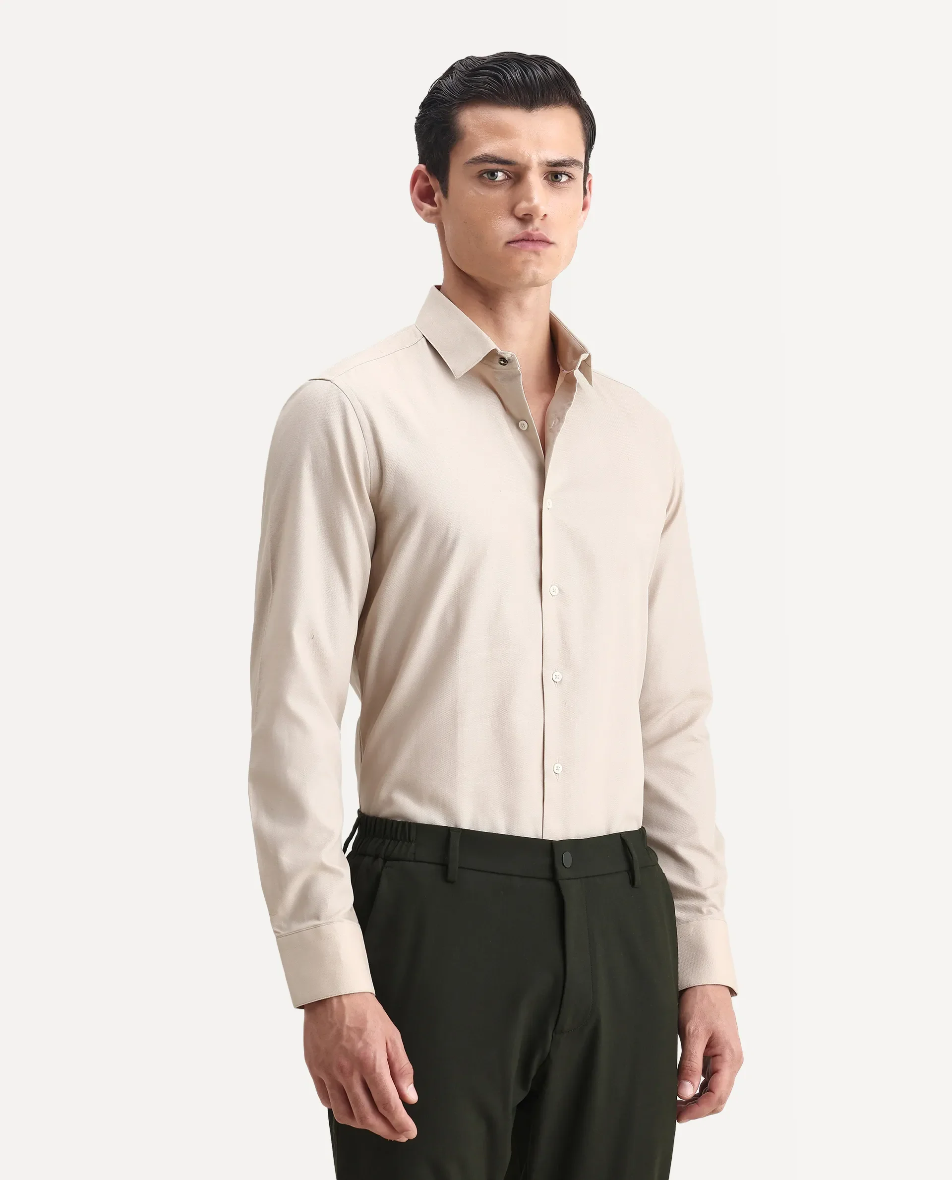 Rare Rabbit Men's Lasko Beige Cotton Plain Regular Fit Full Sleeve Collared Shirt - Image 6