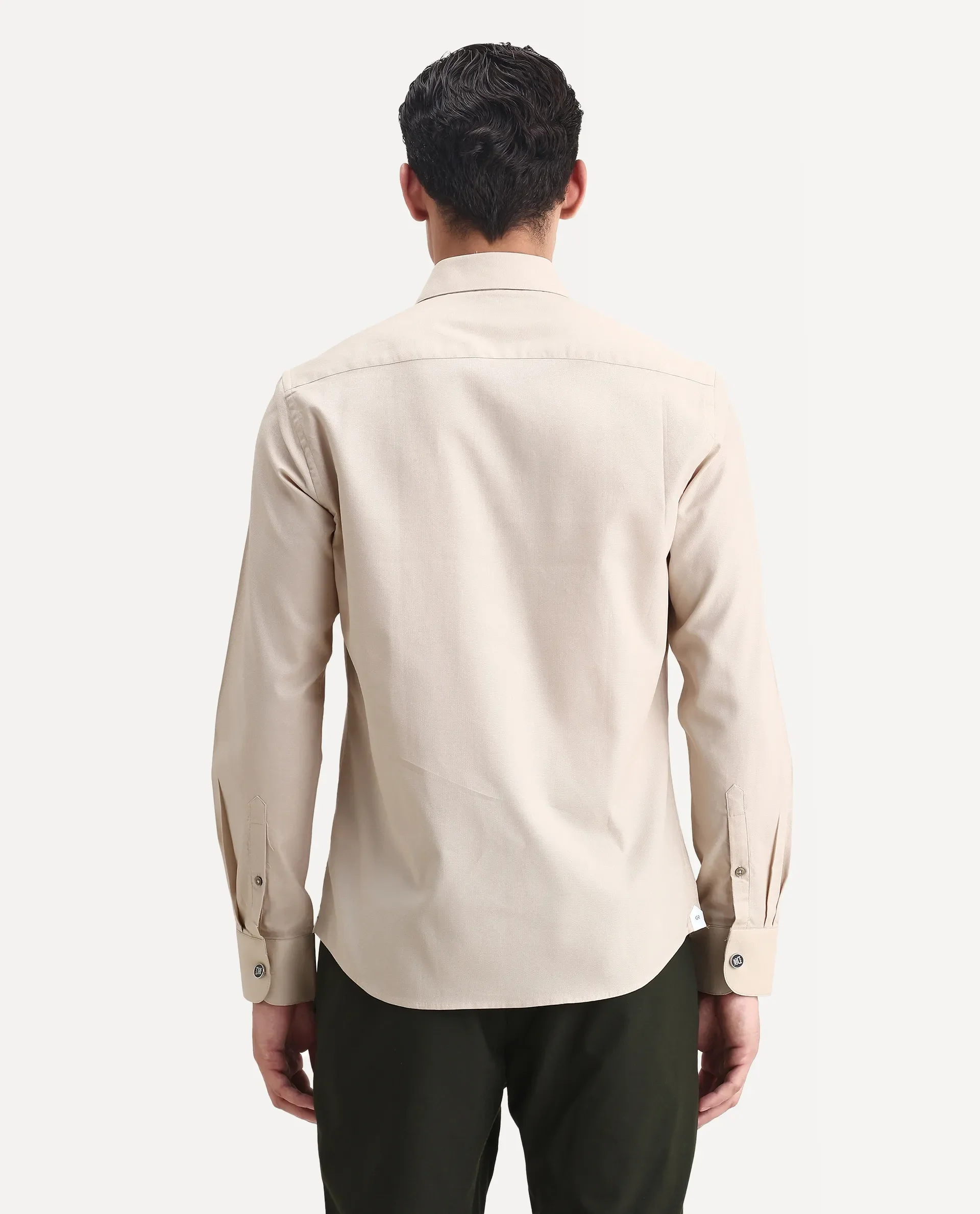 Rare Rabbit Men's Lasko Beige Cotton Plain Regular Fit Full Sleeve Collared Shirt - Image 8