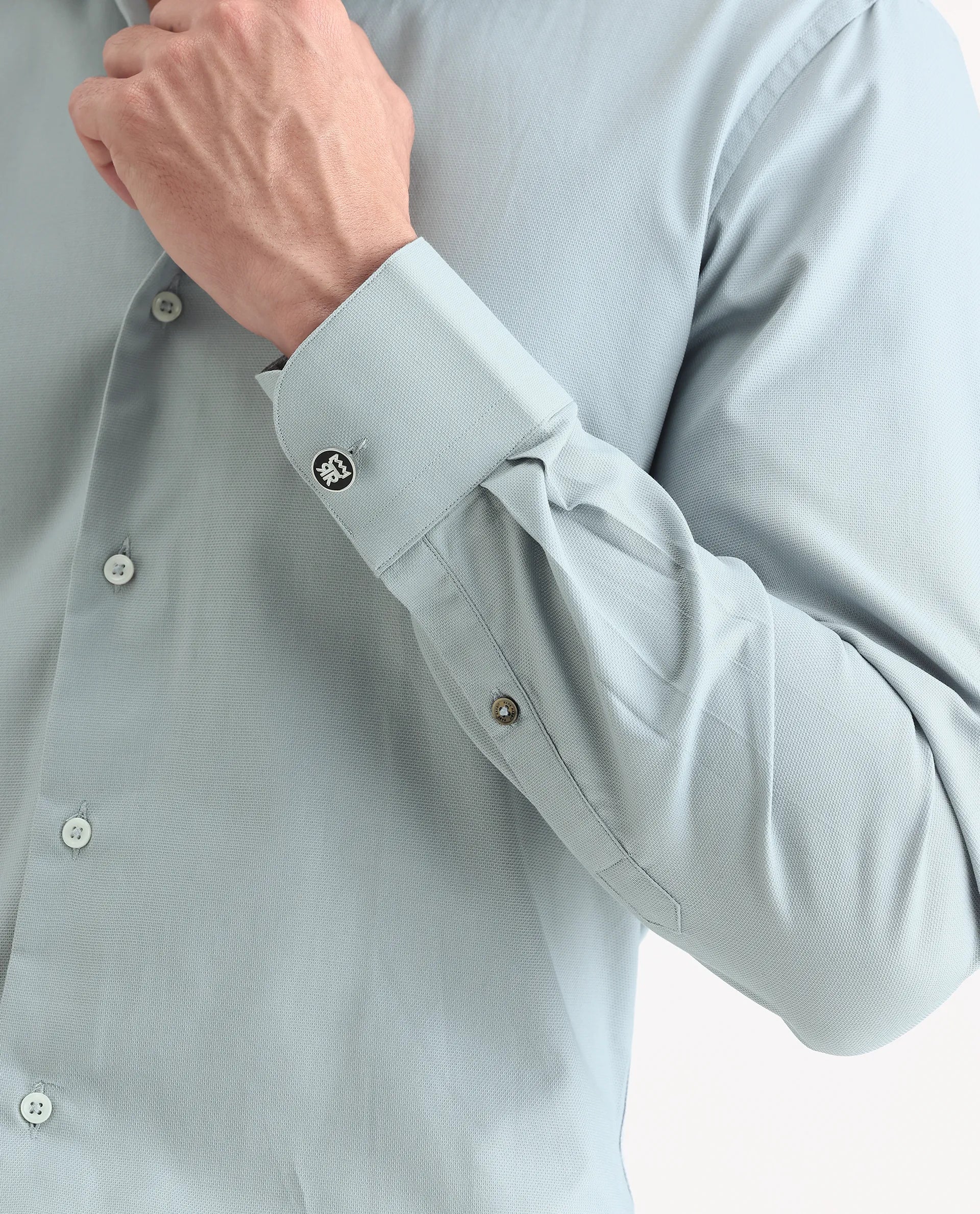 Rare Rabbit Men's Lasko Dusky Blue Cotton Plain Regular Fit Full Sleeve Collared Shirt - Image 3