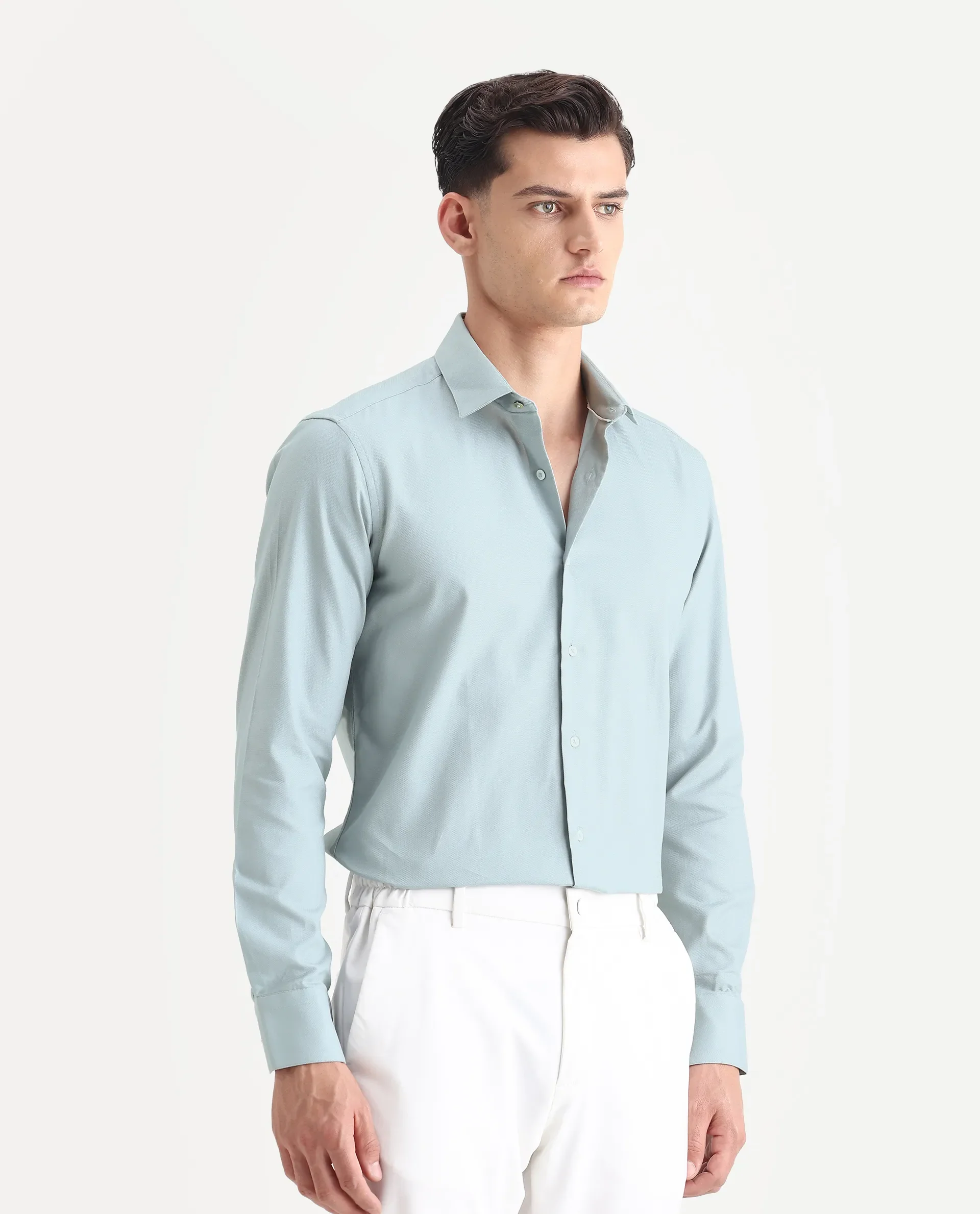 Rare Rabbit Men's Lasko Dusky Blue Cotton Plain Regular Fit Full Sleeve Collared Shirt - Image 6