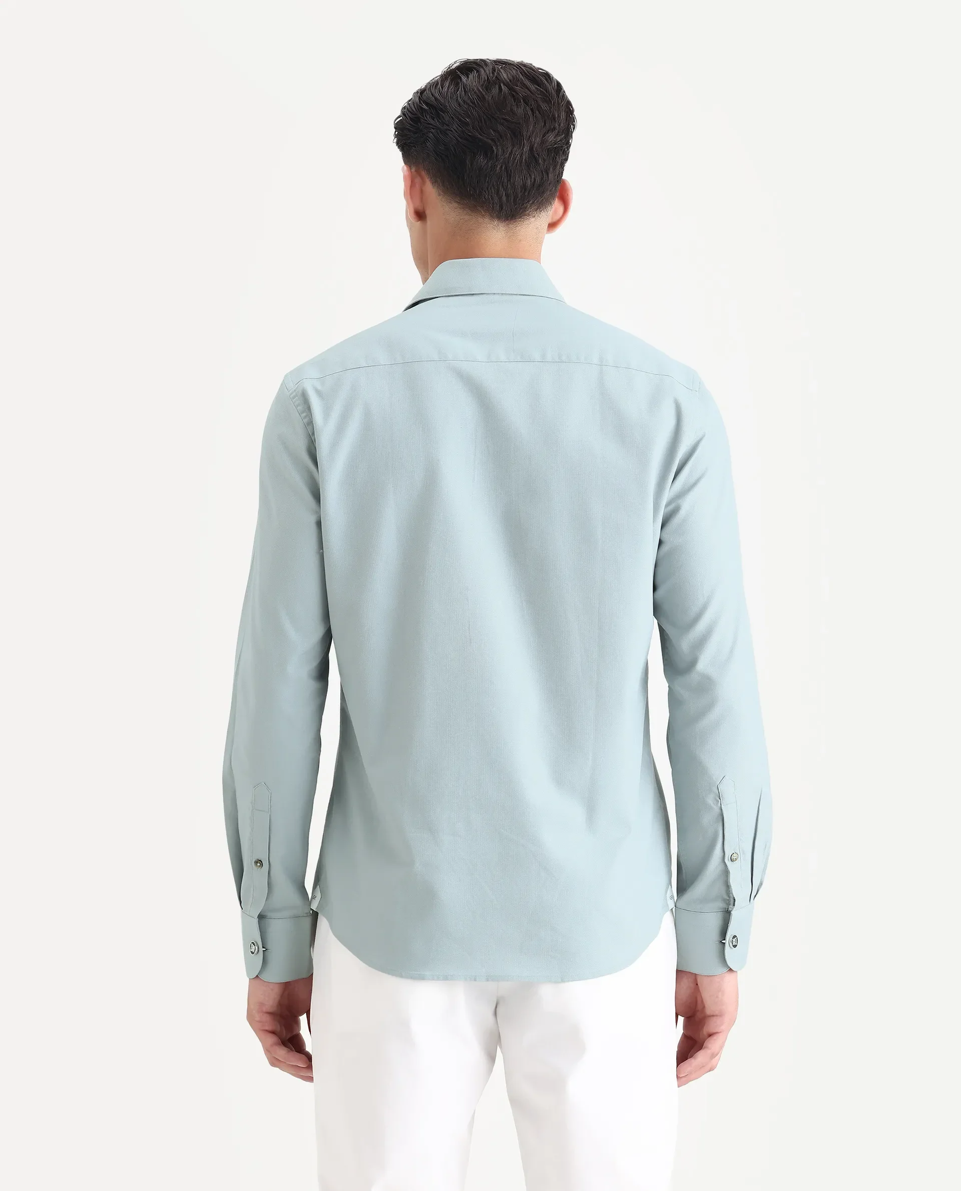 Rare Rabbit Men's Lasko Dusky Blue Cotton Plain Regular Fit Full Sleeve Collared Shirt - Image 7