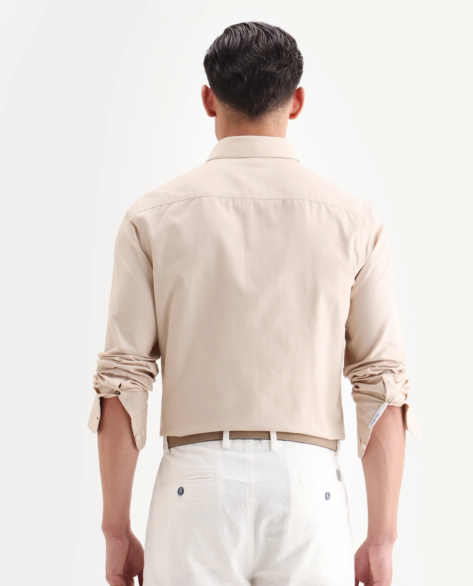 Rare Rabbit Men's Lasko Light Beige Cotton Plain Regular Fit Full Sleeve Collared Shirt - Image 7