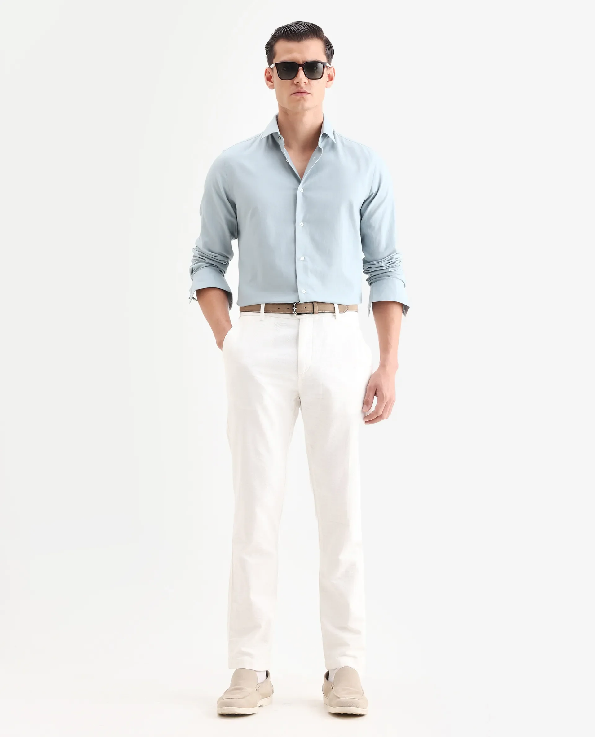 Rare Rabbit Men's Lasko Light Blue Cotton Plain Regular Fit Full Sleeve Collared Shirt - Image 2