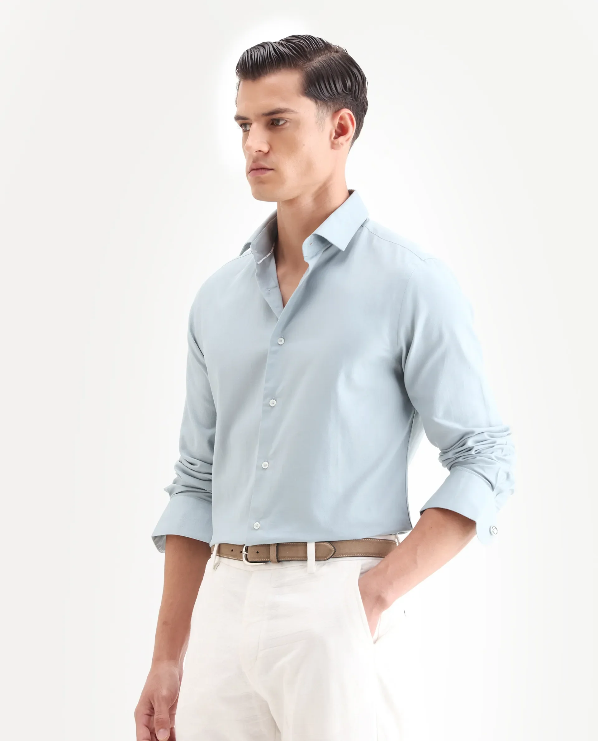 Rare Rabbit Men's Lasko Light Blue Cotton Plain Regular Fit Full Sleeve Collared Shirt - Image 5
