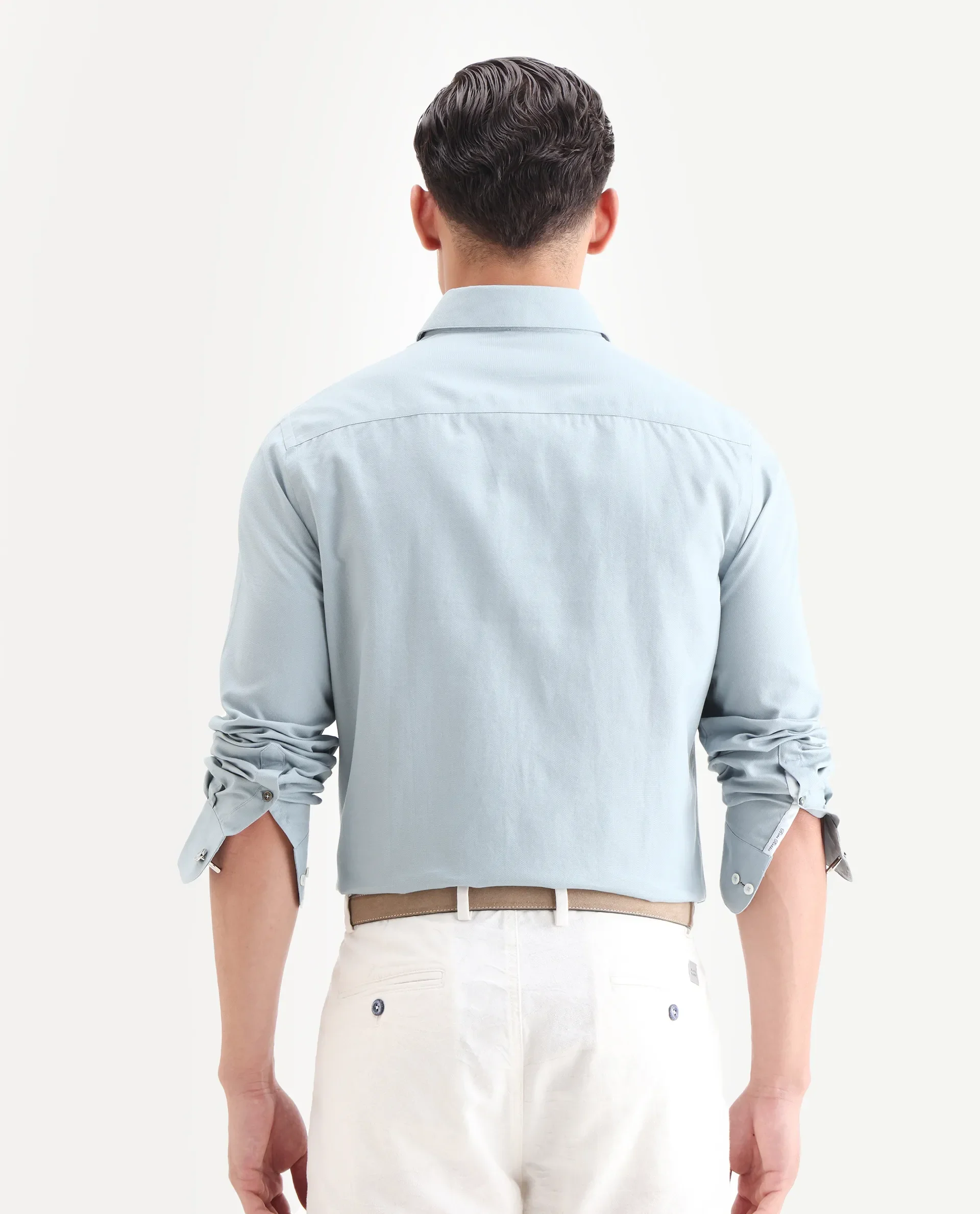 Rare Rabbit Men's Lasko Light Blue Cotton Plain Regular Fit Full Sleeve Collared Shirt - Image 7