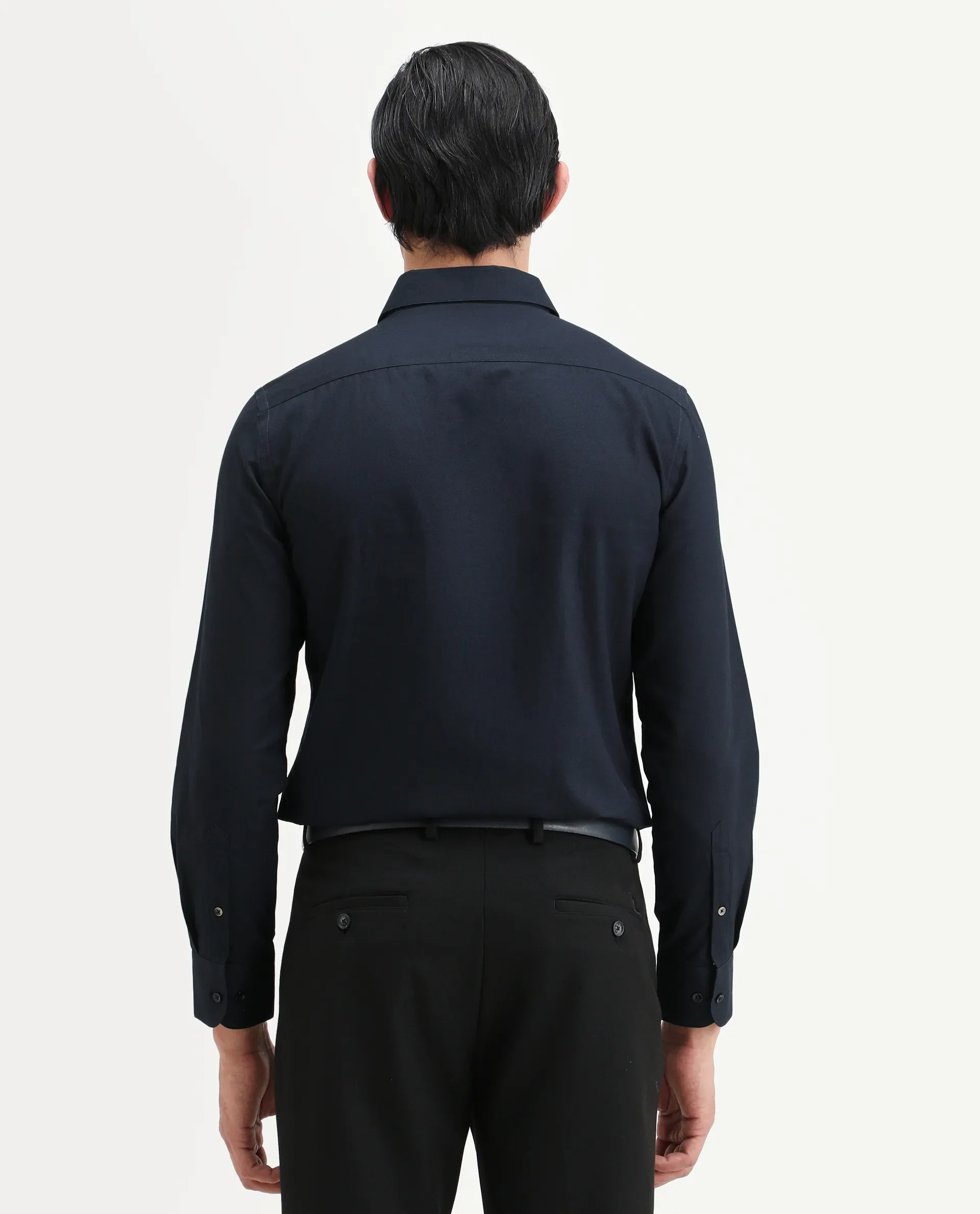 Rare Rabbit Men's Lasko Navy Cotton Plain Regular Fit Full Sleeve Collared Shirt - Image 8