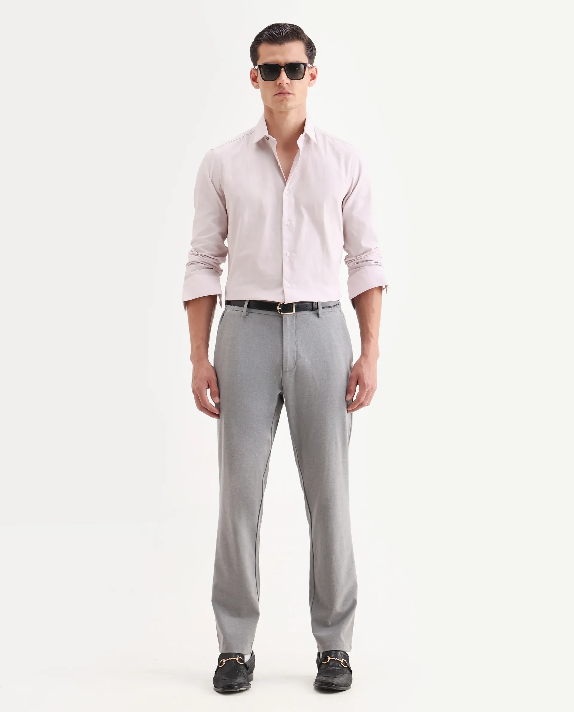 Rare Rabbit Men's Lasko Pastel Pink Cotton Plain Regular Fit Full Sleeve Collared Shirt - Image 2