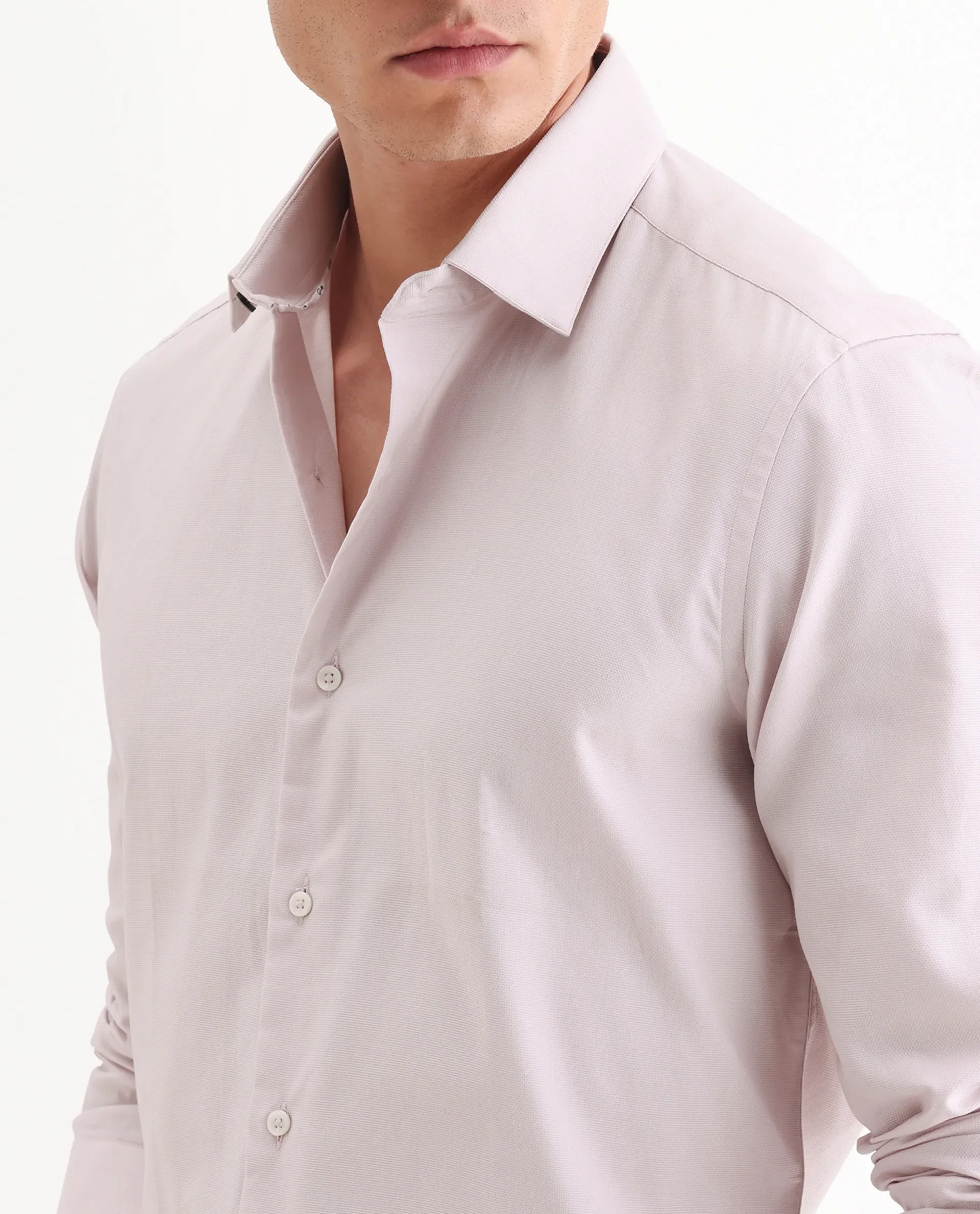 Rare Rabbit Men's Lasko Pastel Pink Cotton Plain Regular Fit Full Sleeve Collared Shirt - Image 3