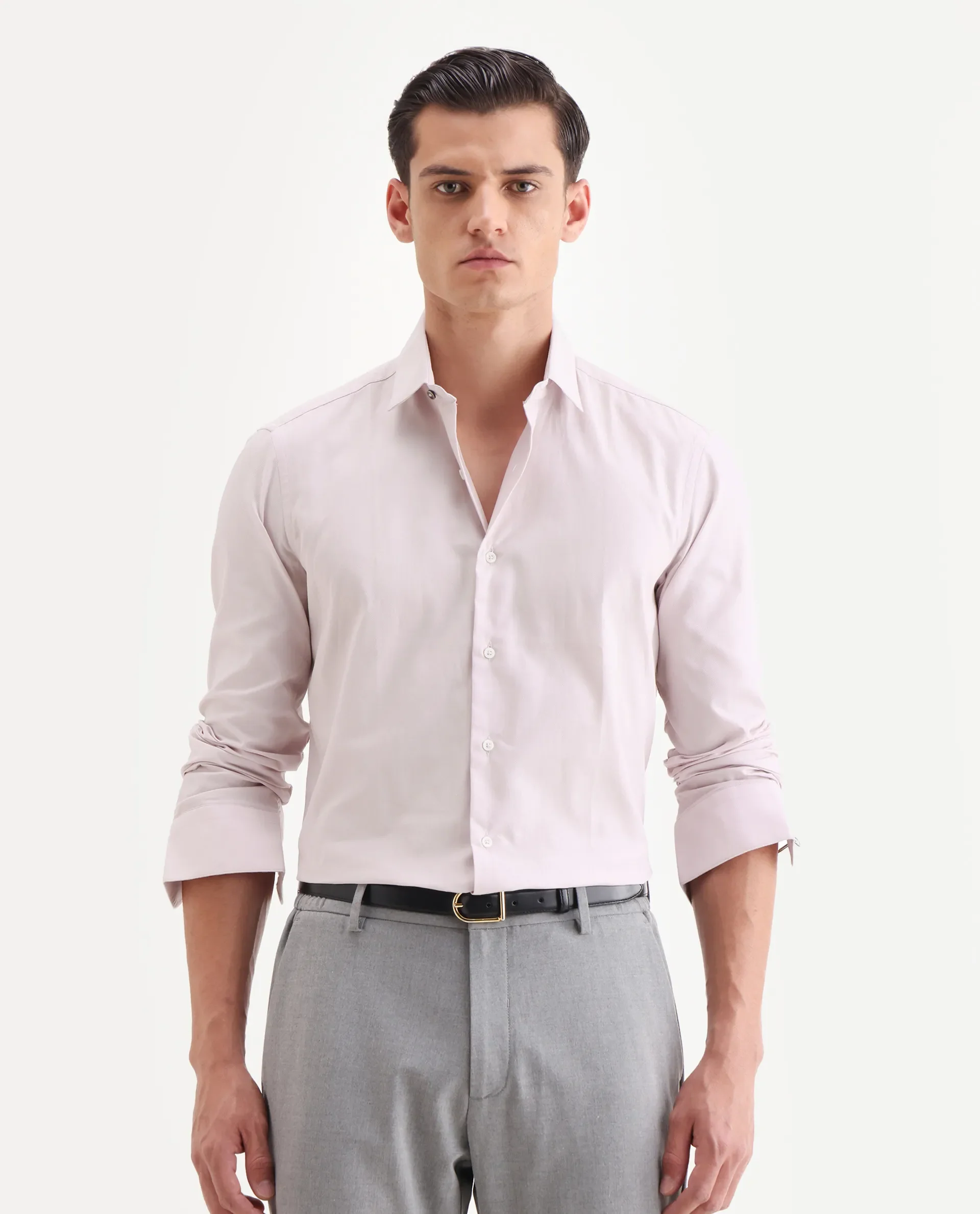 Rare Rabbit Men's Lasko Pastel Pink Cotton Plain Regular Fit Full Sleeve Collared Shirt - Image 4
