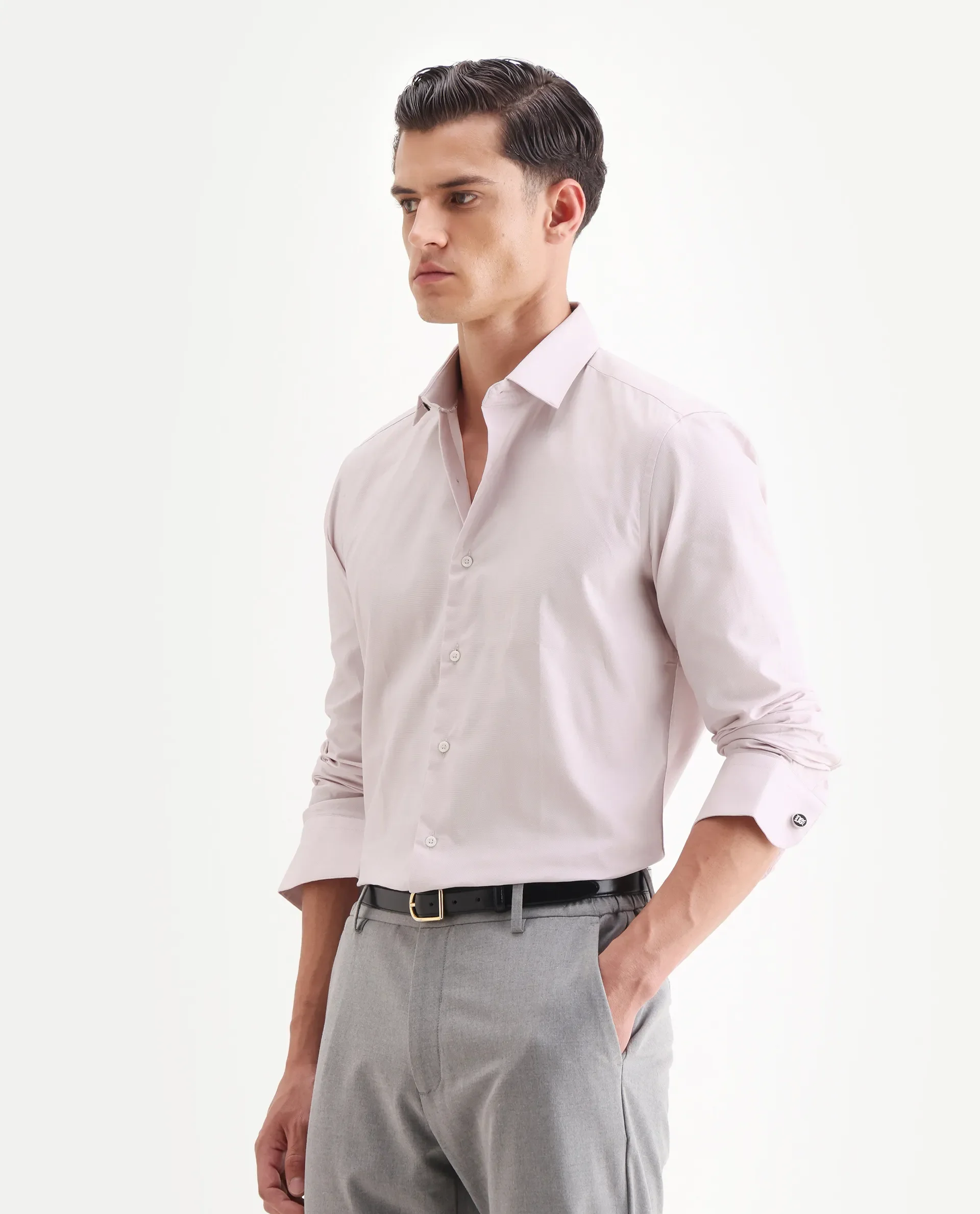 Rare Rabbit Men's Lasko Pastel Pink Cotton Plain Regular Fit Full Sleeve Collared Shirt - Image 5