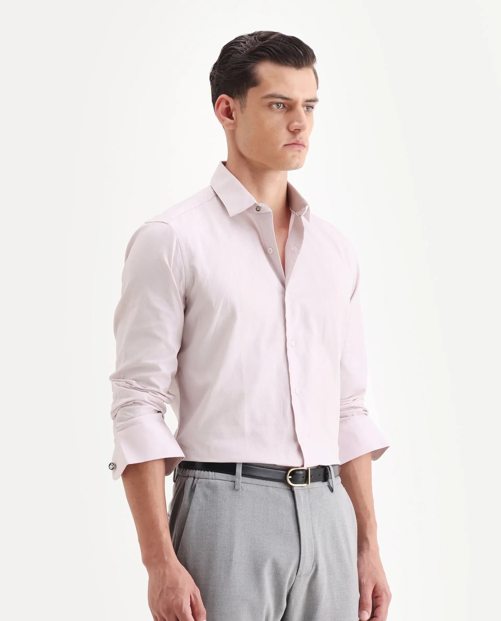 Rare Rabbit Men's Lasko Pastel Pink Cotton Plain Regular Fit Full Sleeve Collared Shirt - Image 6