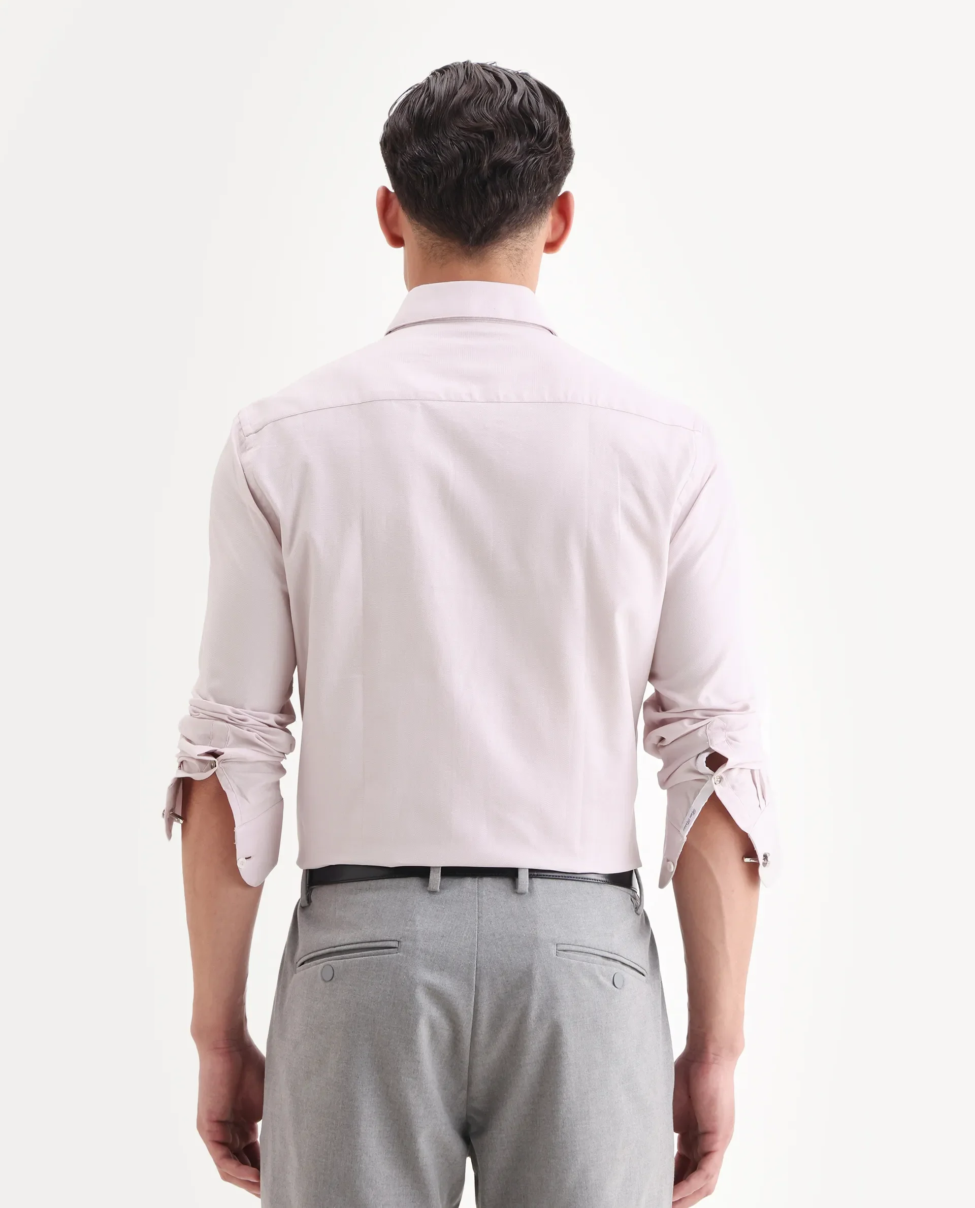 Rare Rabbit Men's Lasko Pastel Pink Cotton Plain Regular Fit Full Sleeve Collared Shirt - Image 7