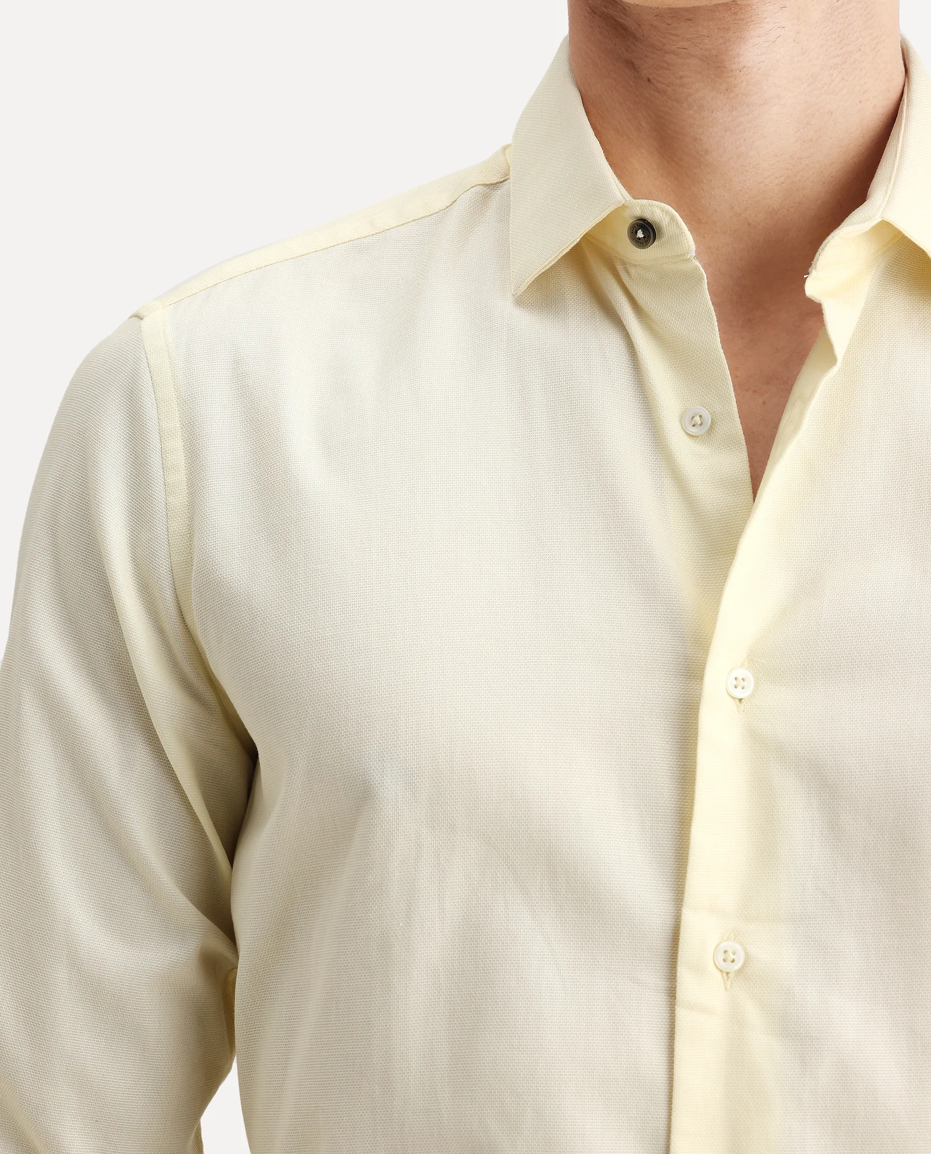 Rare Rabbit Men's Lasko Pastel Yellow Cotton Plain Regular Fit Full Sleeve Collared Shirt - Image 3