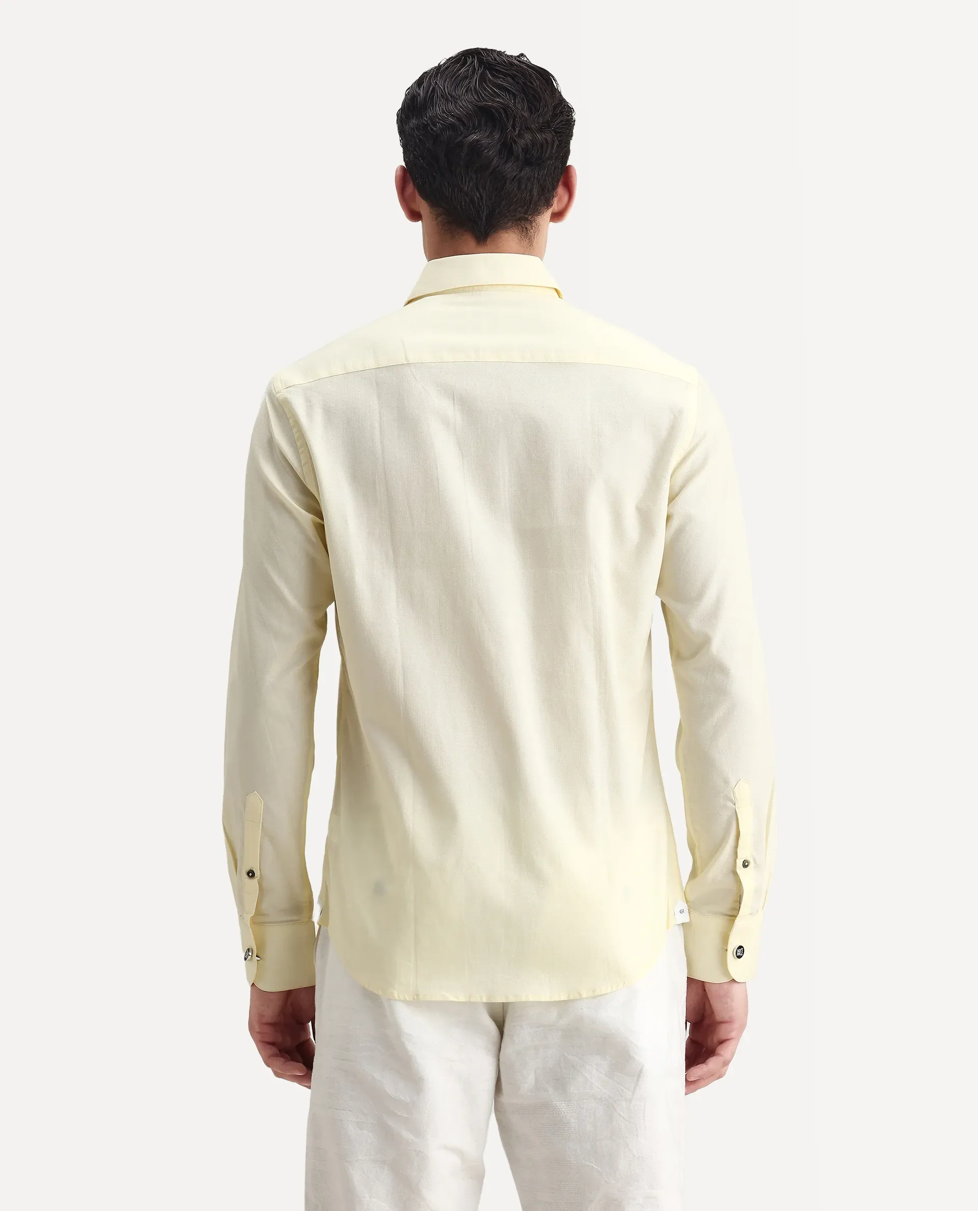 Rare Rabbit Men's Lasko Pastel Yellow Cotton Plain Regular Fit Full Sleeve Collared Shirt - Image 7