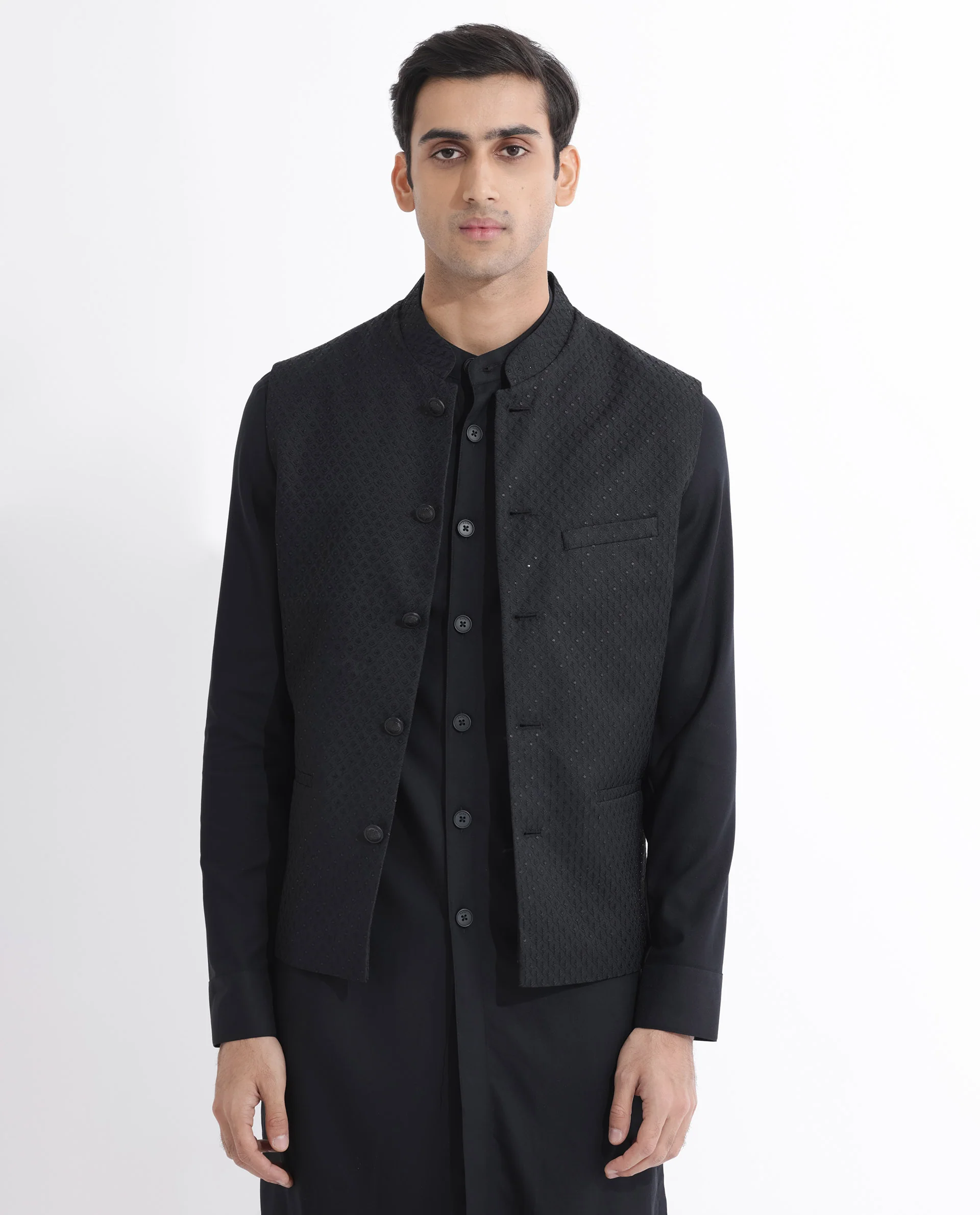 Rare Rabbit Men's Lasmosb Black Embroidered Tailored Fit Sleeveless Mandarin Collar Bandhgala - Image 10
