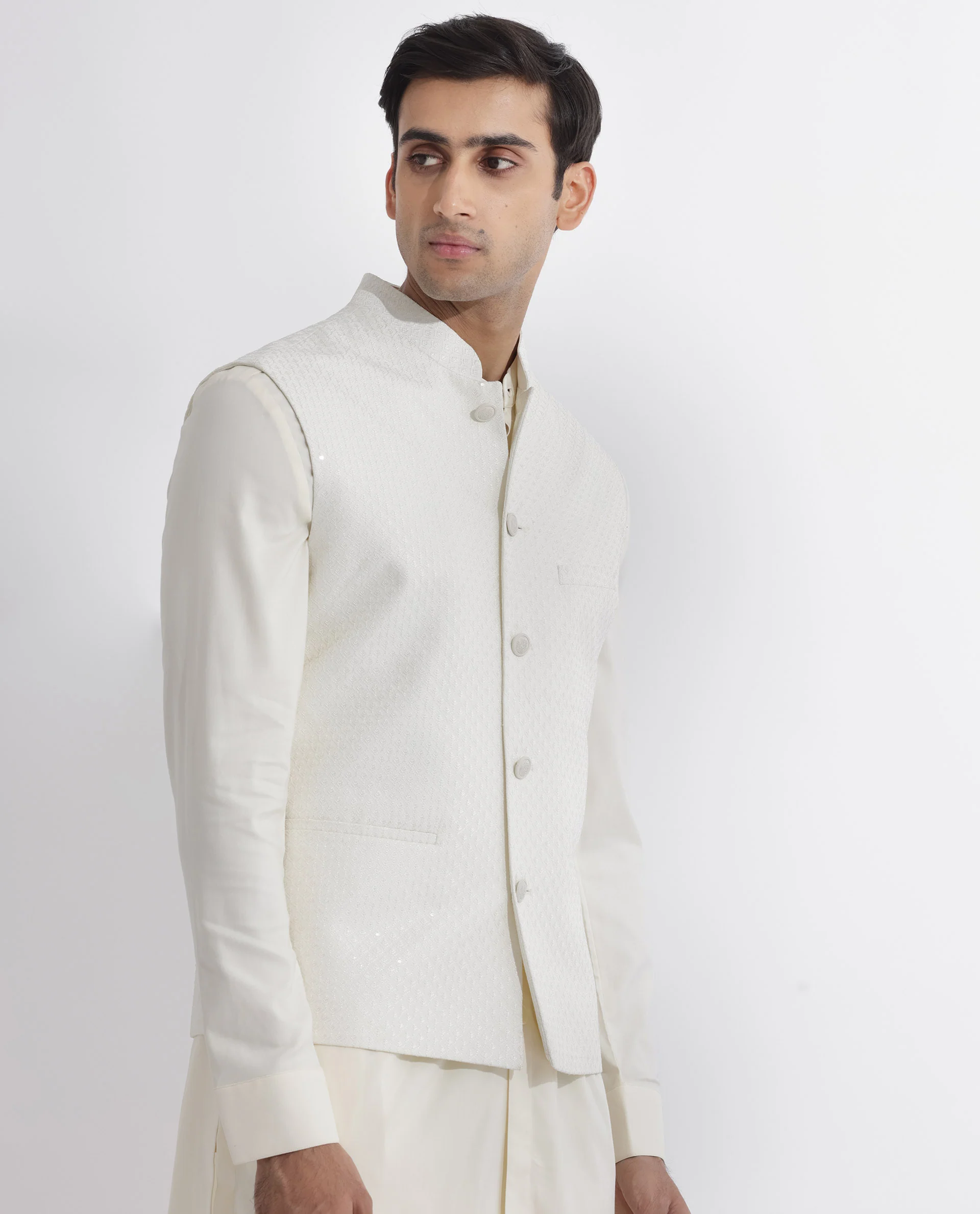 Rare Rabbit Men's Lasmosb Off White Embroidered Tailored Fit Sleeveless Mandarin Collar Bandhgala Rare Rabbit Men's Lasmos-B1 Beige Viscose Embroidered Regular Fit Sleeveless Mandarin Collar Bandhgala Nehru Jacket - Image 8